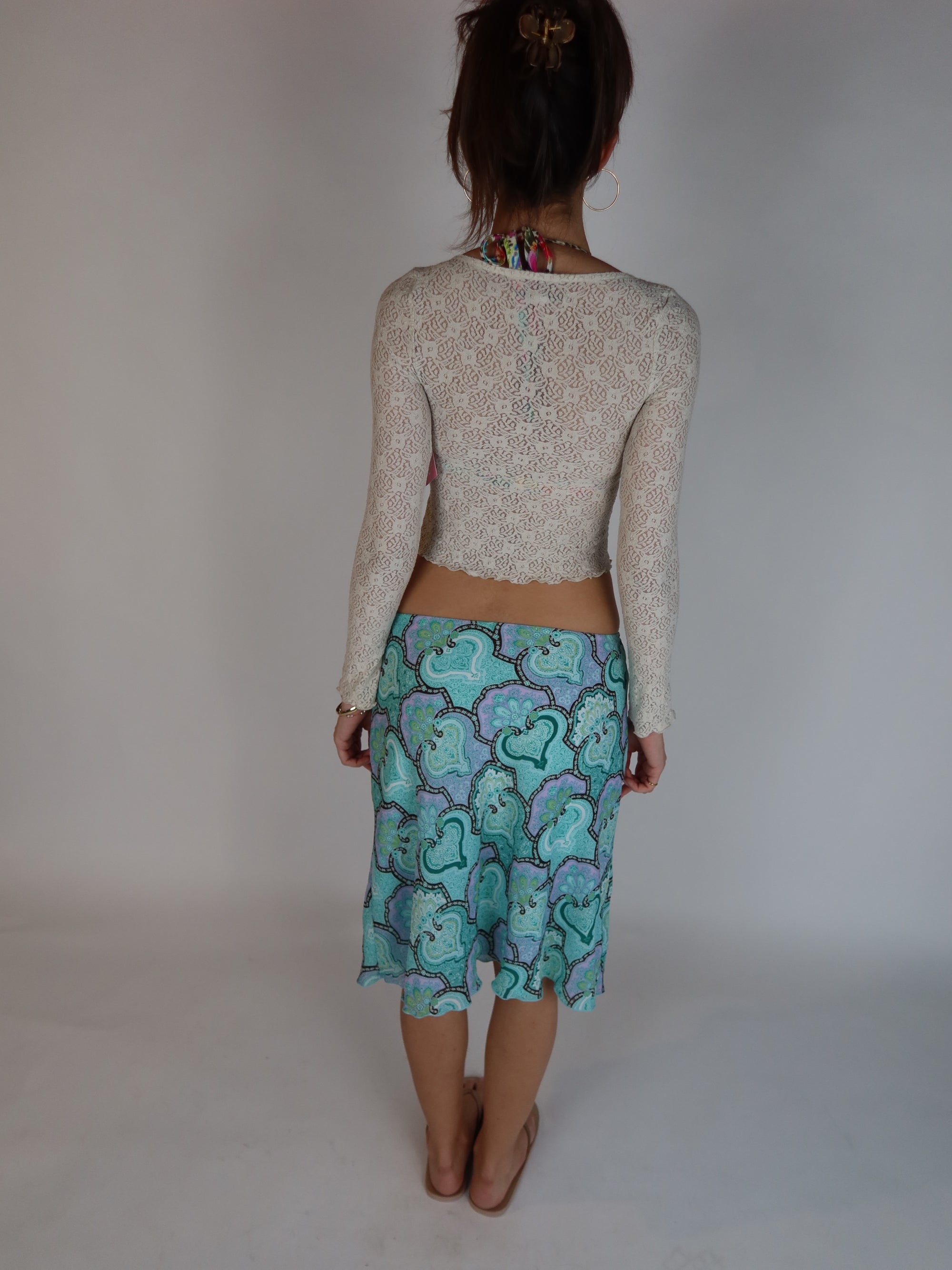 Y2K Cream Lace Tie Front Top XS