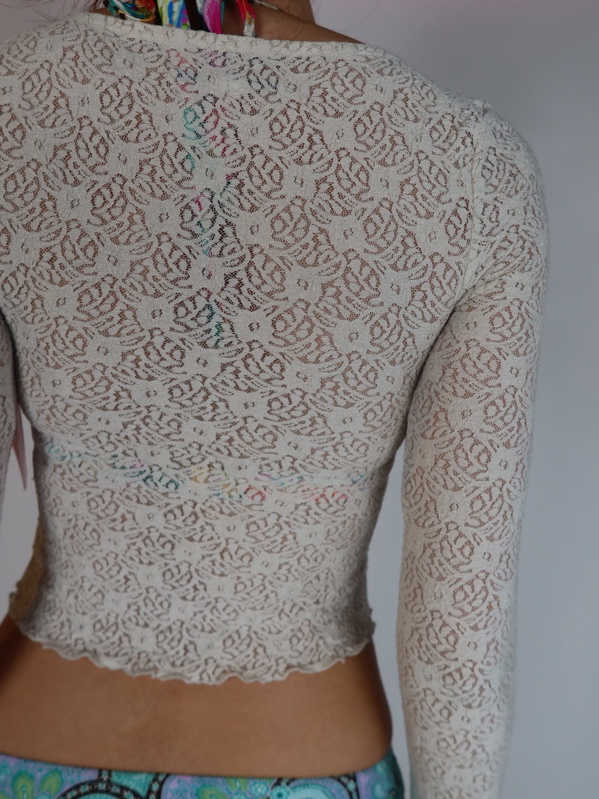 Y2K Cream Lace Tie Front Top XS