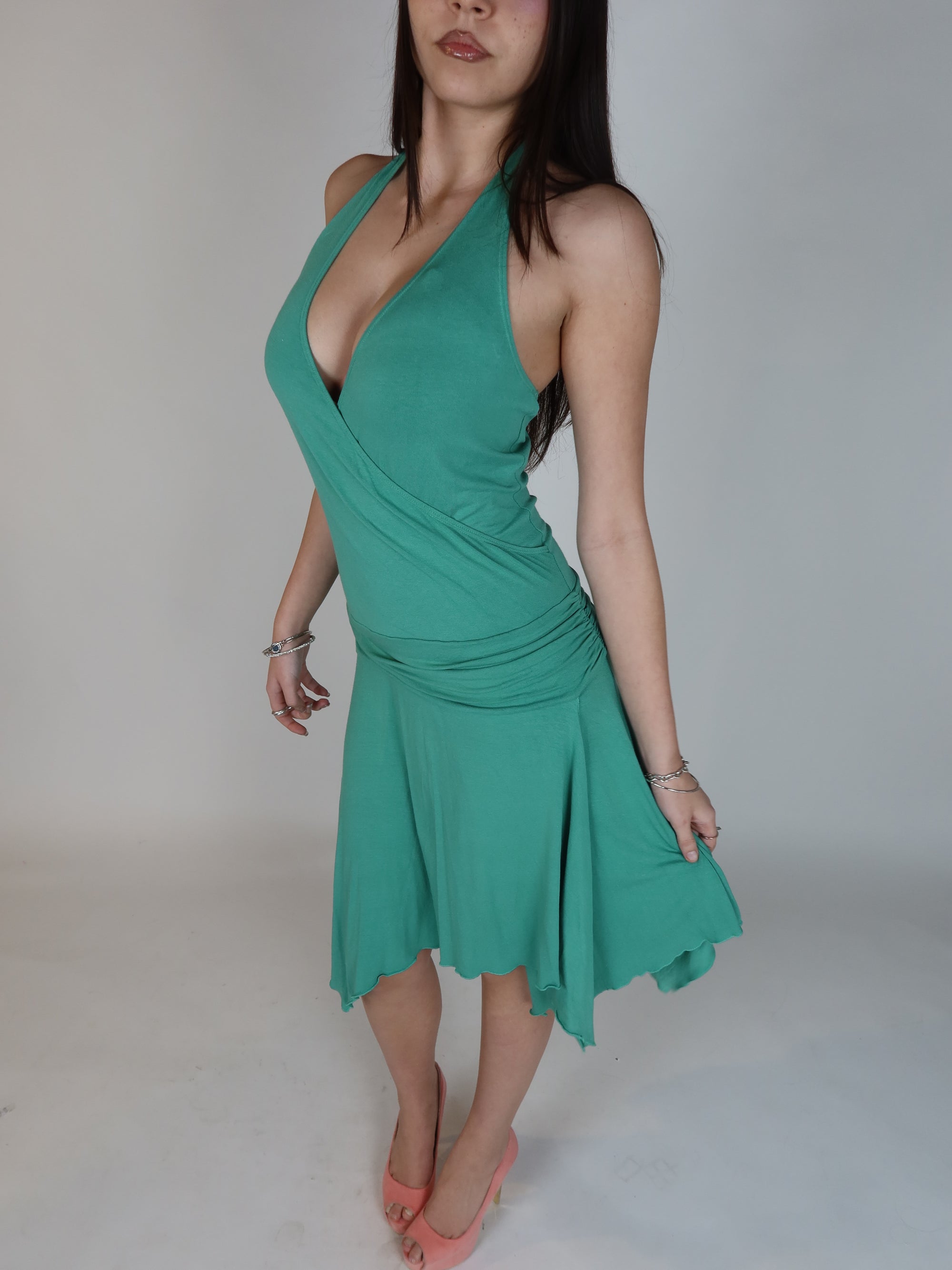 Green Drop Waist Halter Midi S/M