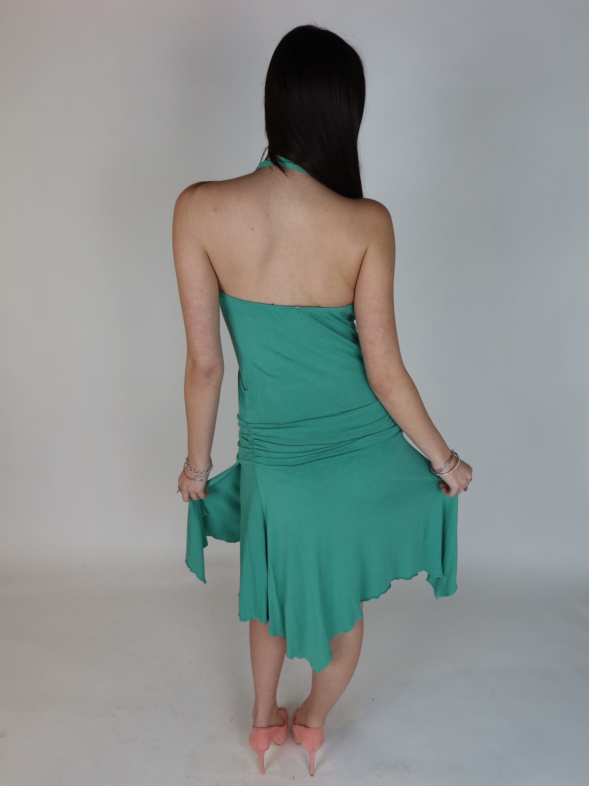 Green Drop Waist Halter Midi S/M