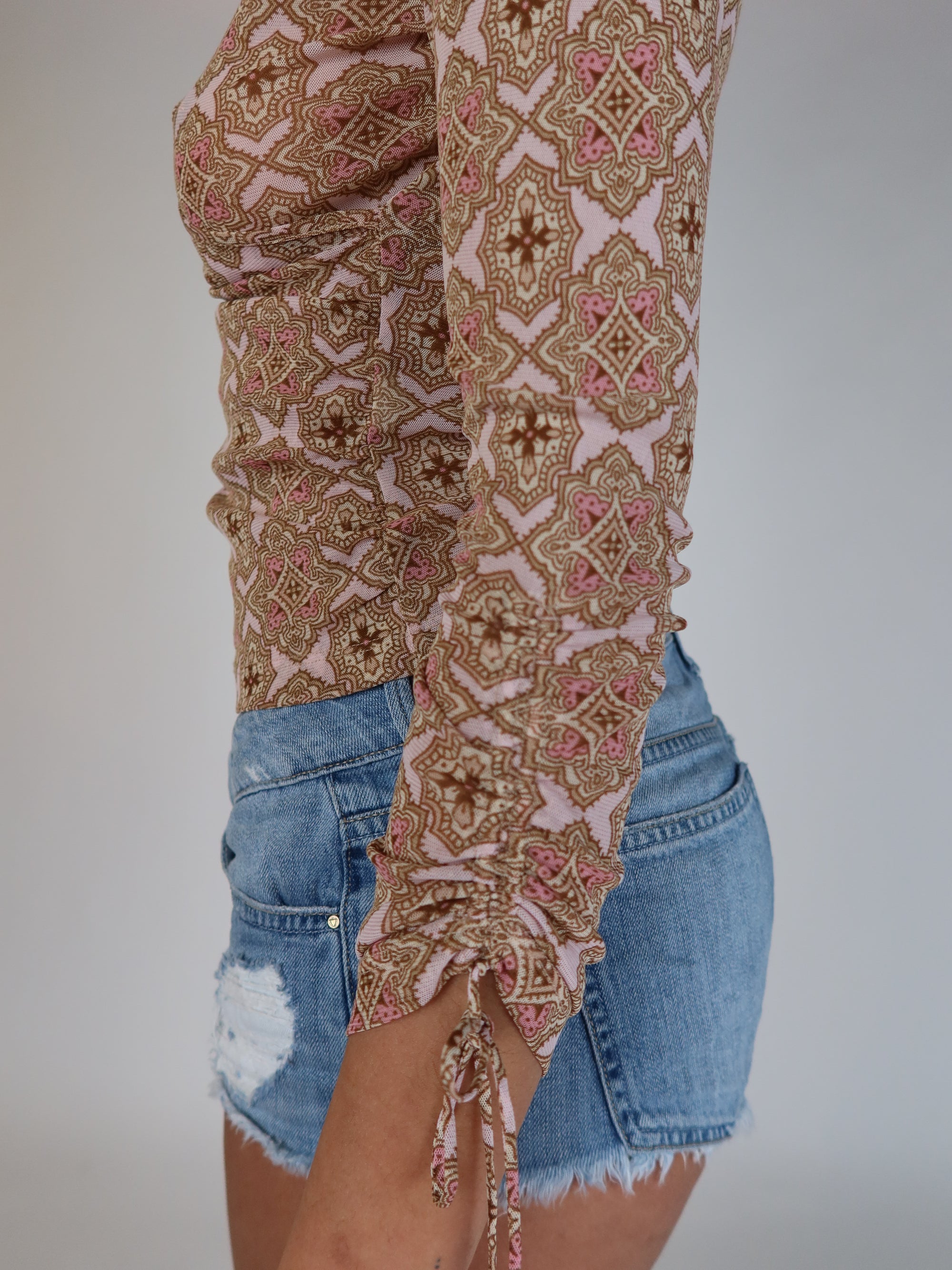 Y2K Pink/ Brown Mesh Top S/M