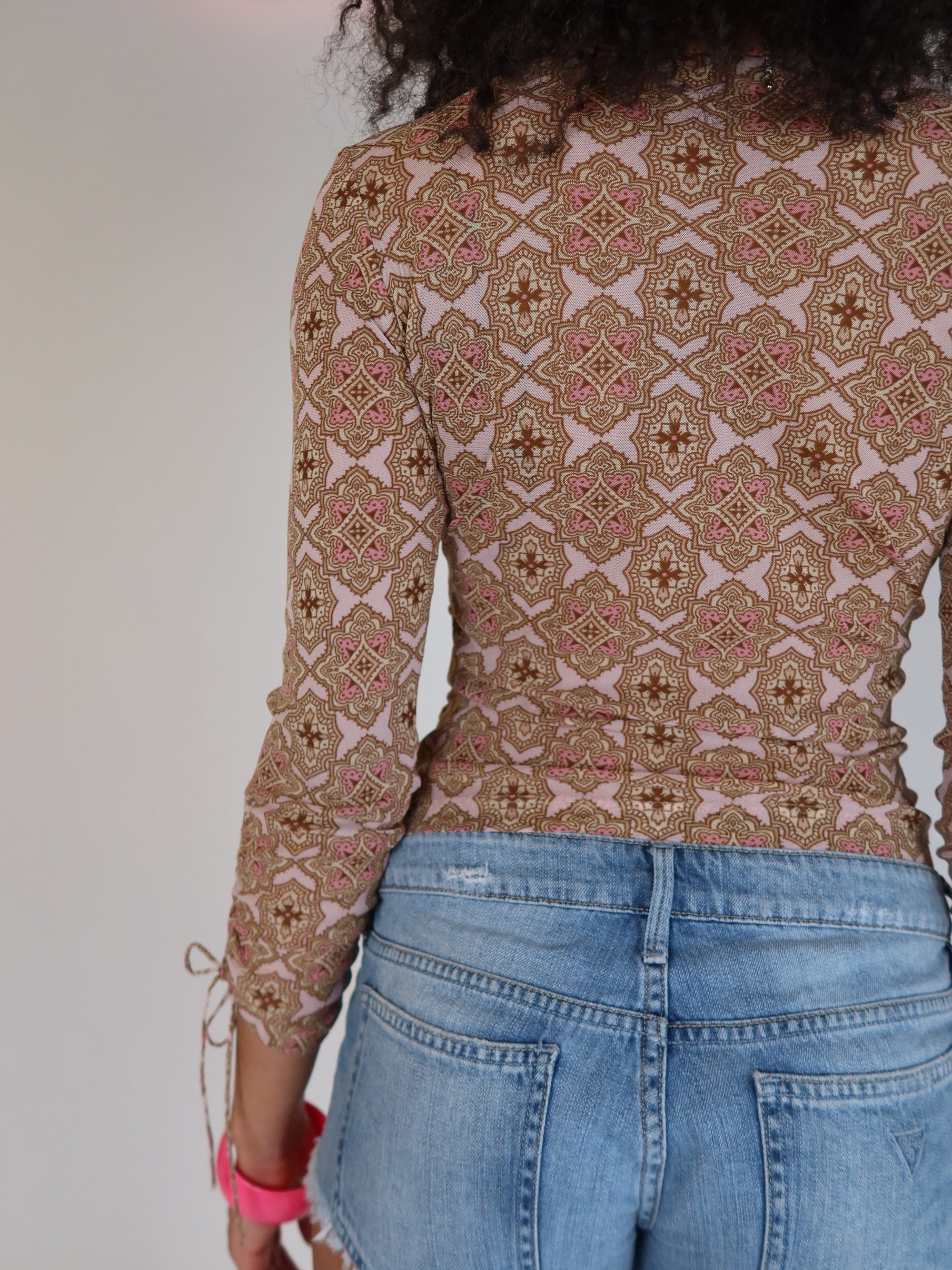 Y2K Pink/ Brown Mesh Top S/M