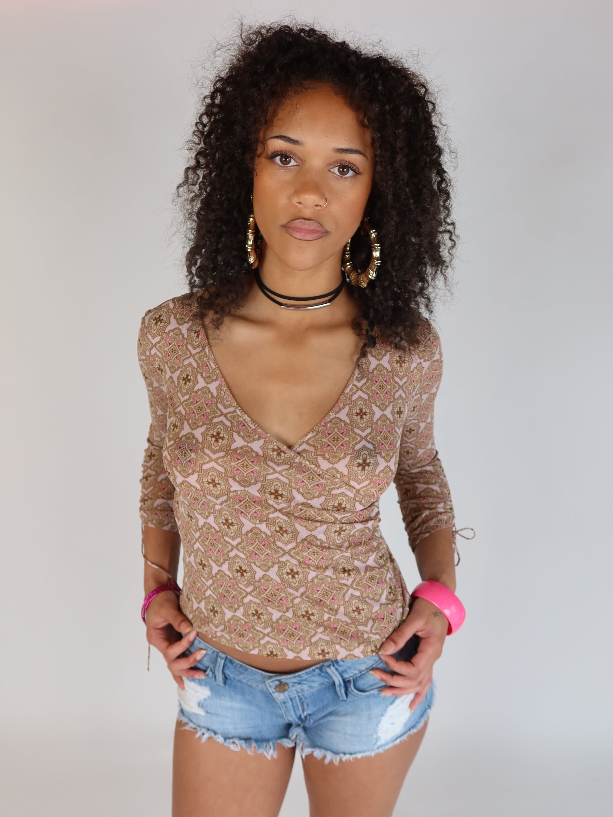 Y2K Pink/ Brown Mesh Top S/M