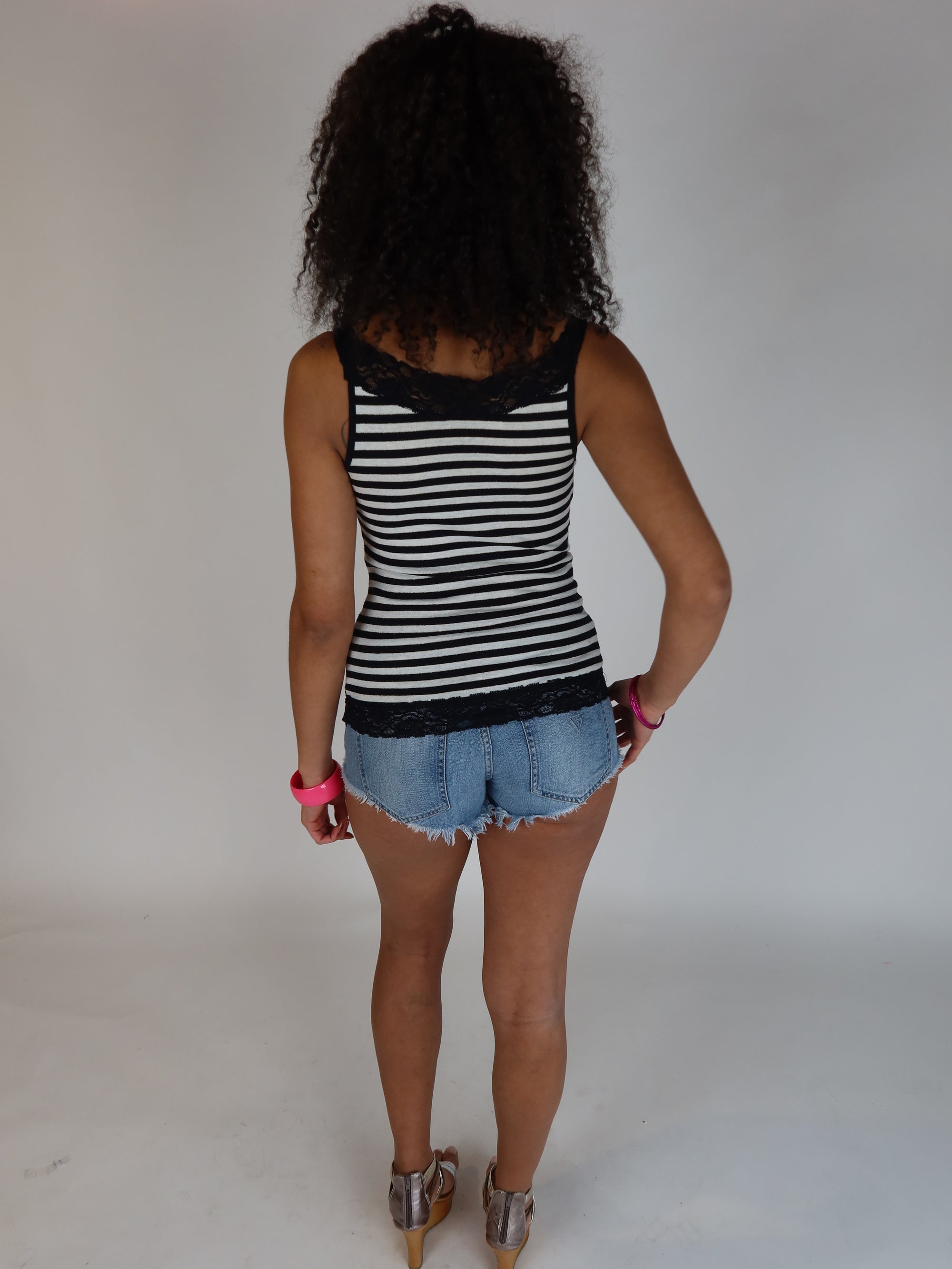 Y2K Striped Lace Trim Tank S/M