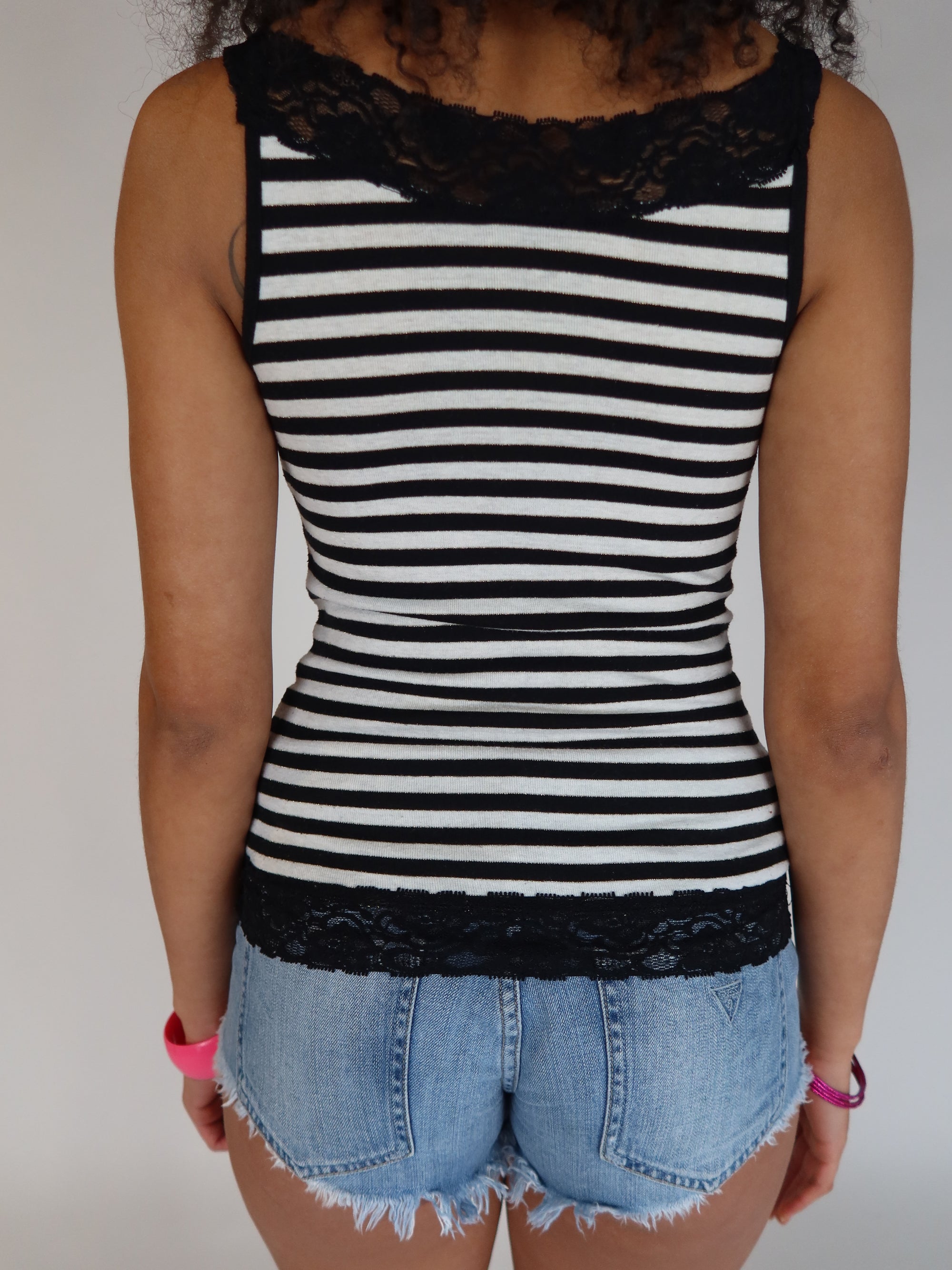 Y2K Striped Lace Trim Tank S/M