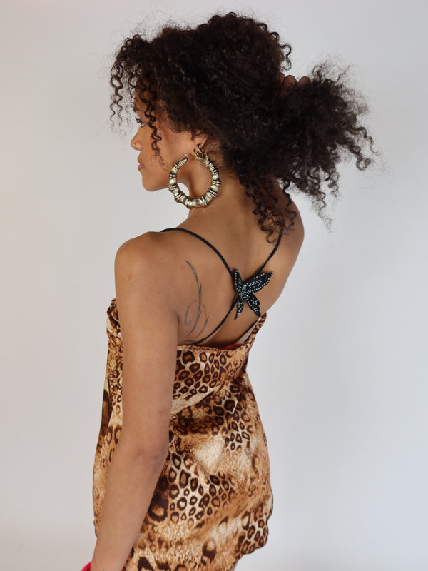 Vintage Y2K leopard print handkerchief cami top, Y2K resale clothing at Brat's Closet.