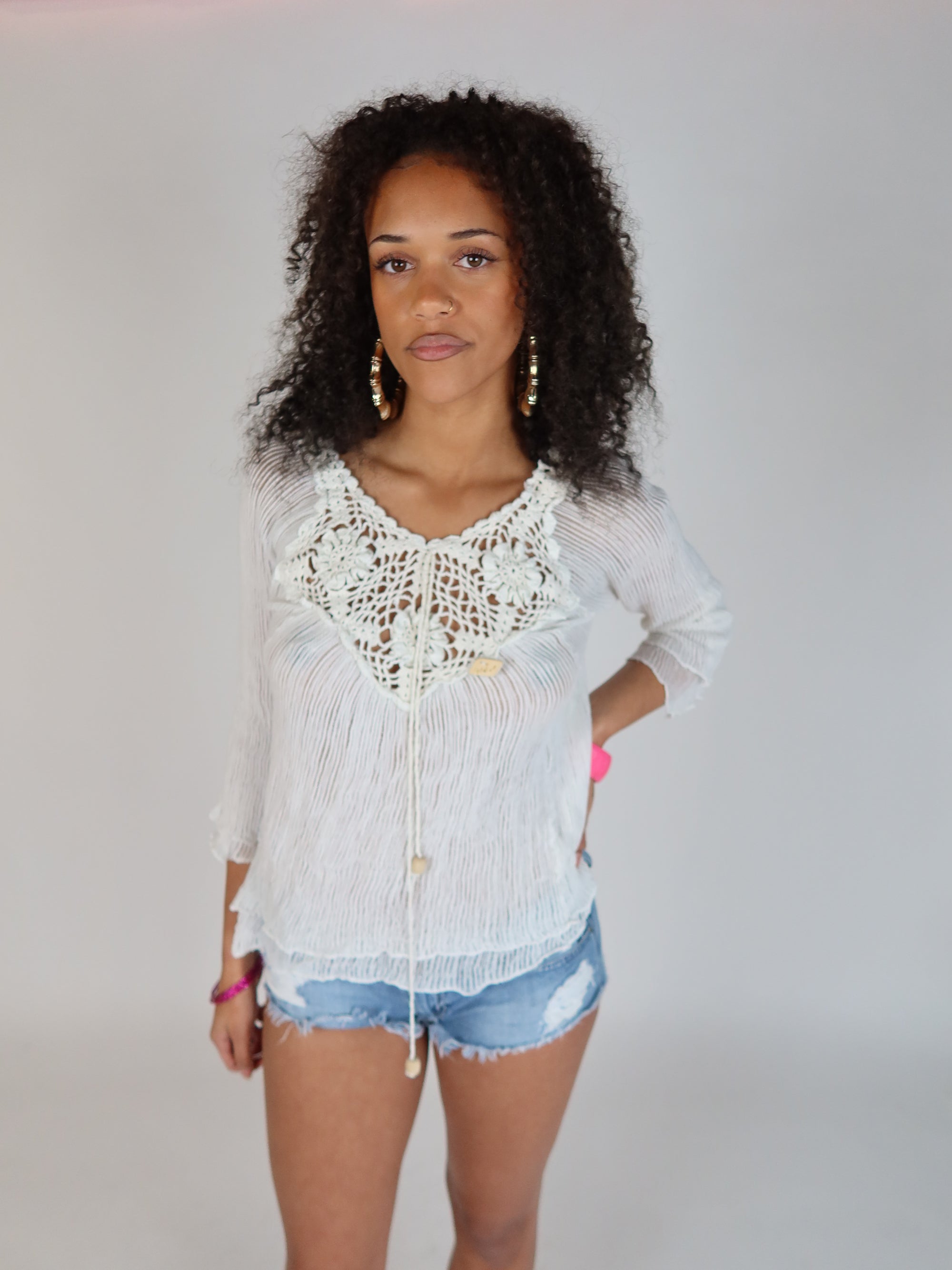 Y2K Crochet Boho Top S/M