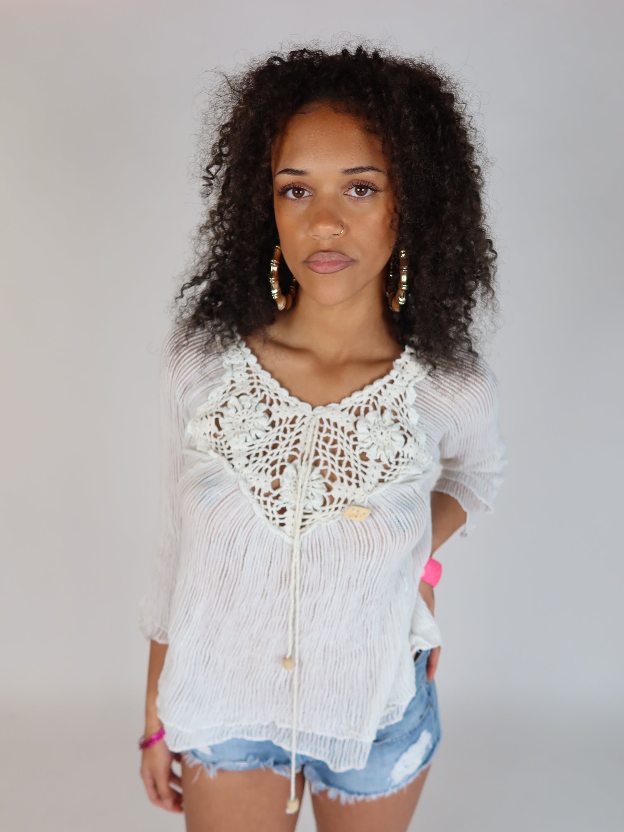 Y2K Crochet Boho Top S/M