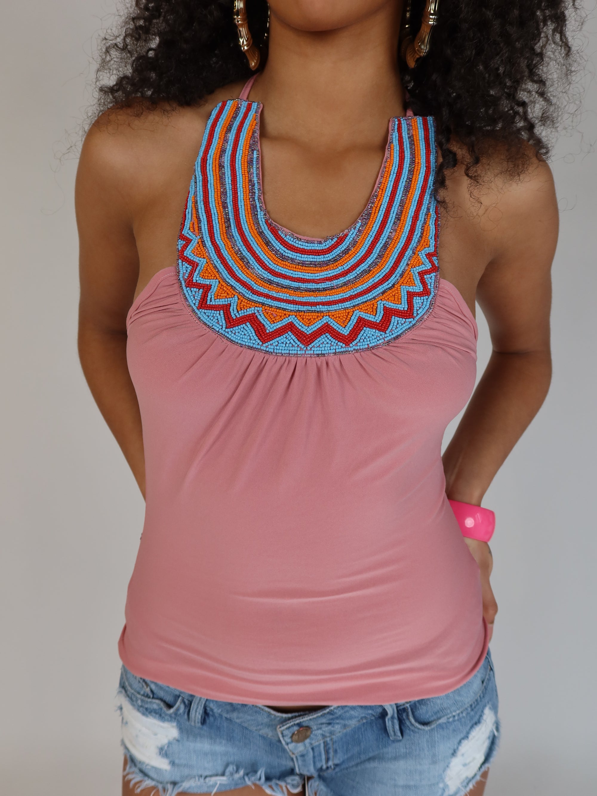 Y2K Beaded Halter Tank XS/S