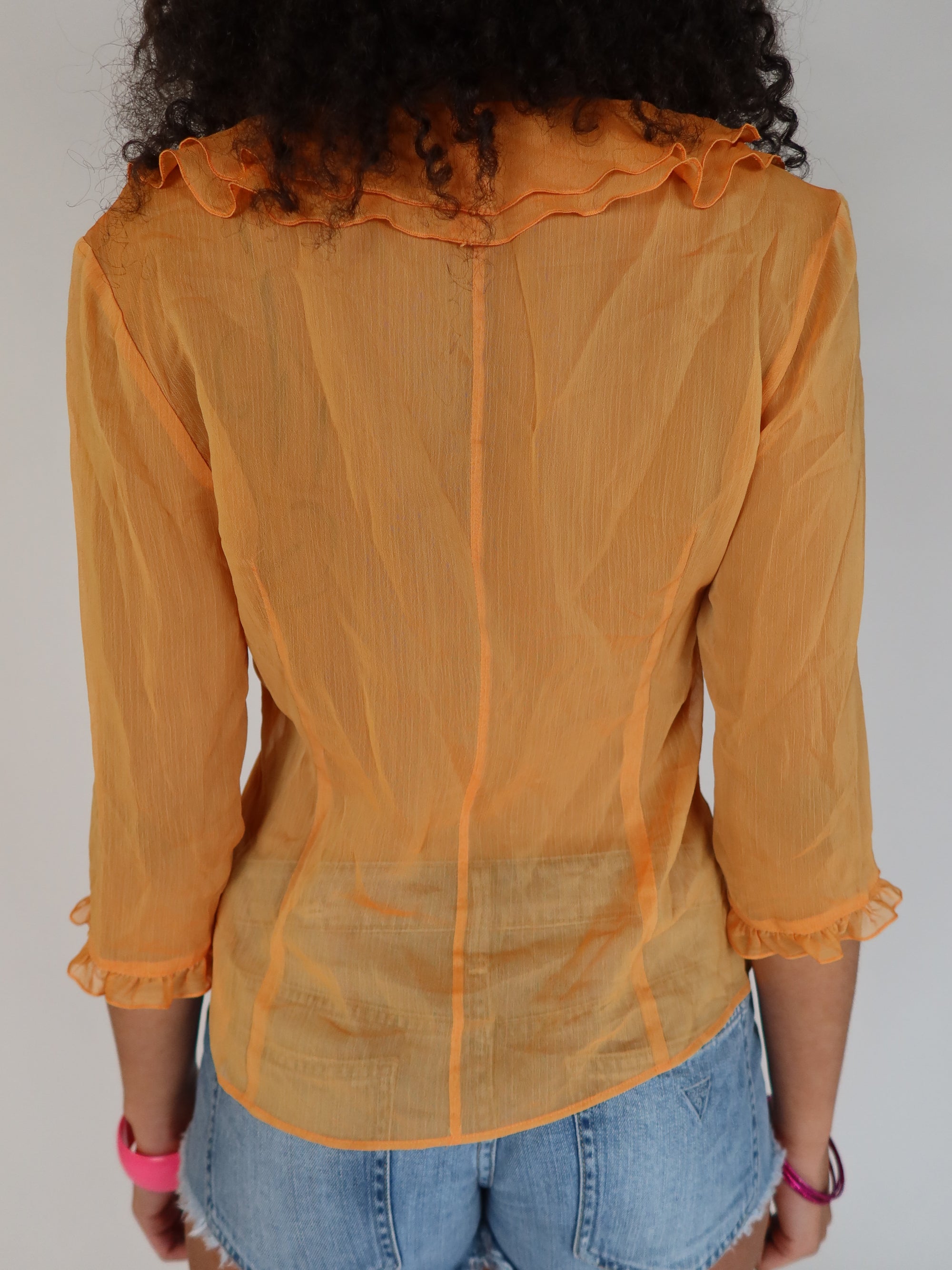 Y2K Peach Sheer Ruffle Top S/M