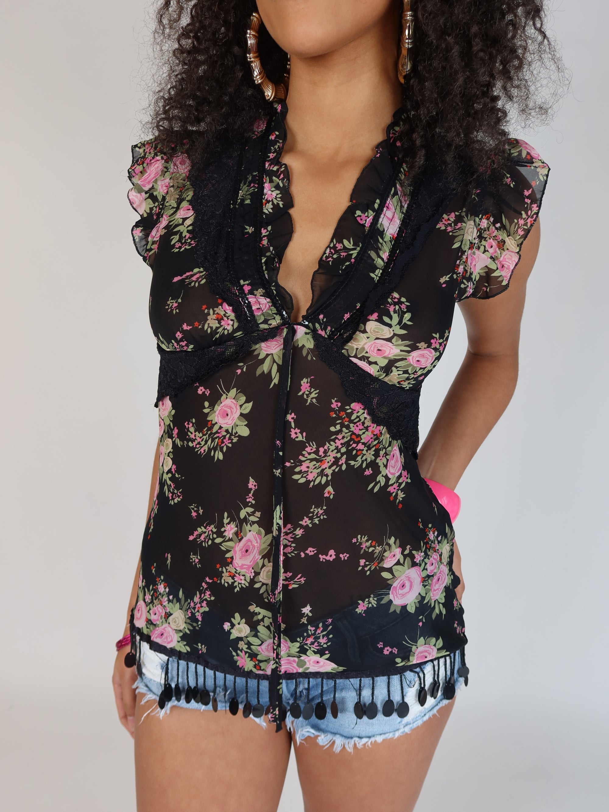 Y2K Floral Sheer Top XS/S