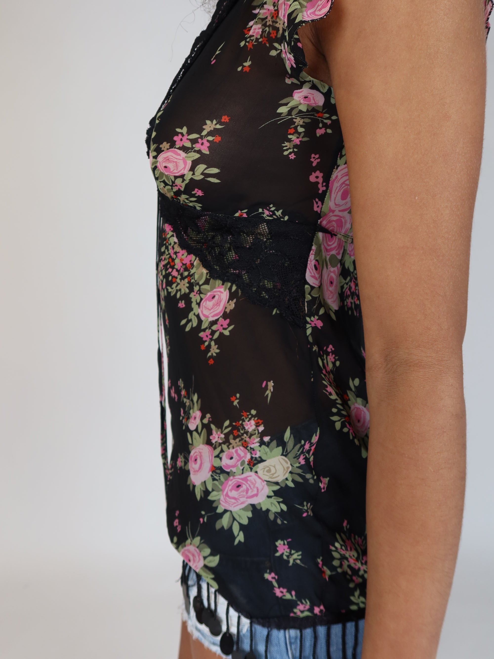Y2K Floral Sheer Top XS/S
