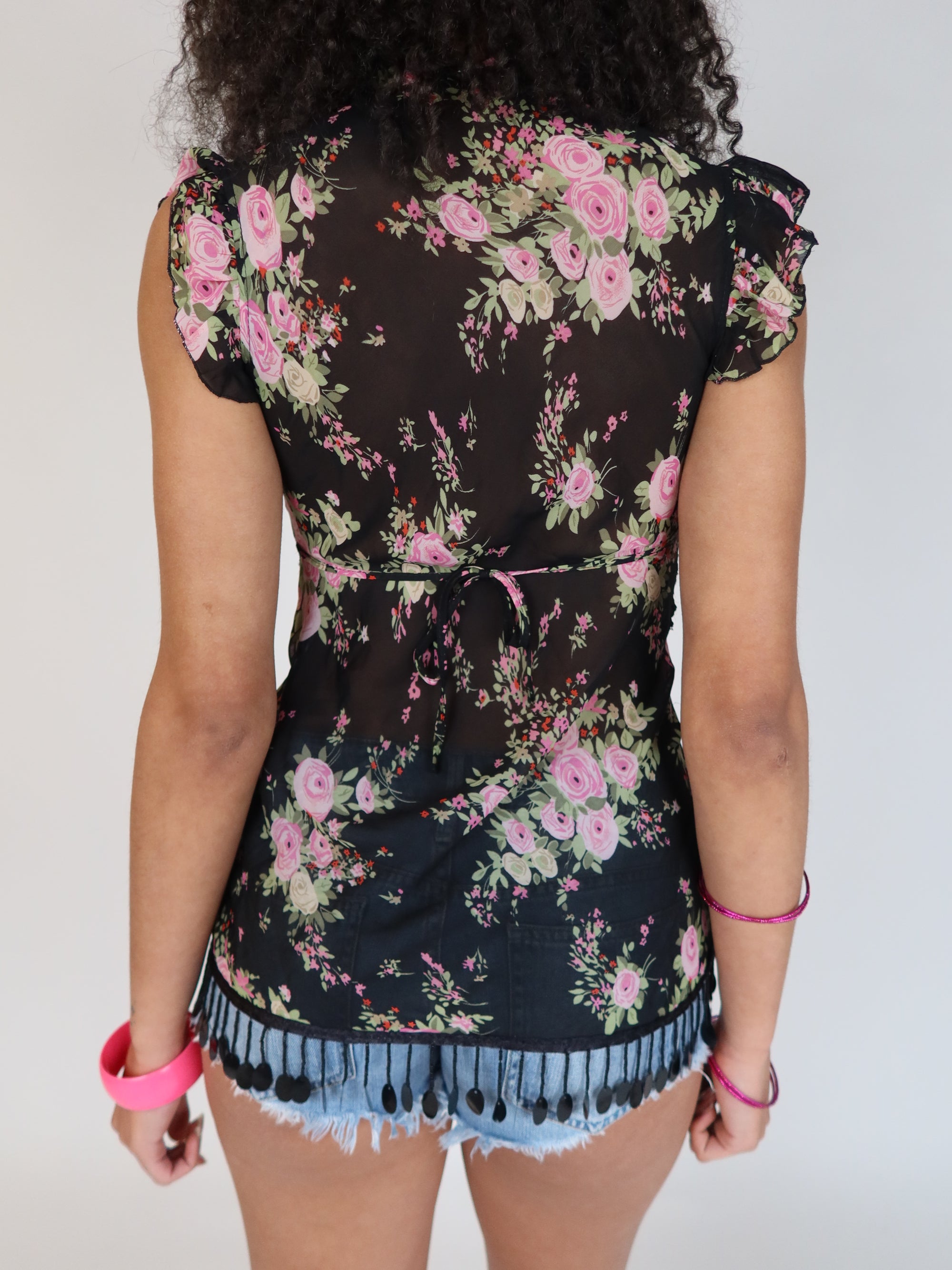 Y2K Floral Sheer Top XS/S