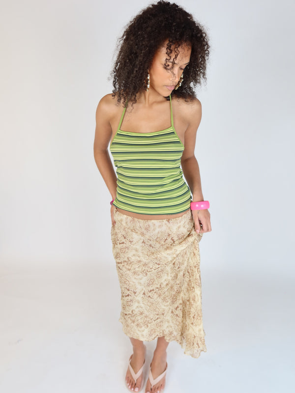 Vintage Y2K cream paisley silk midi skirt, Y2K resale clothing at Brat's Closet.