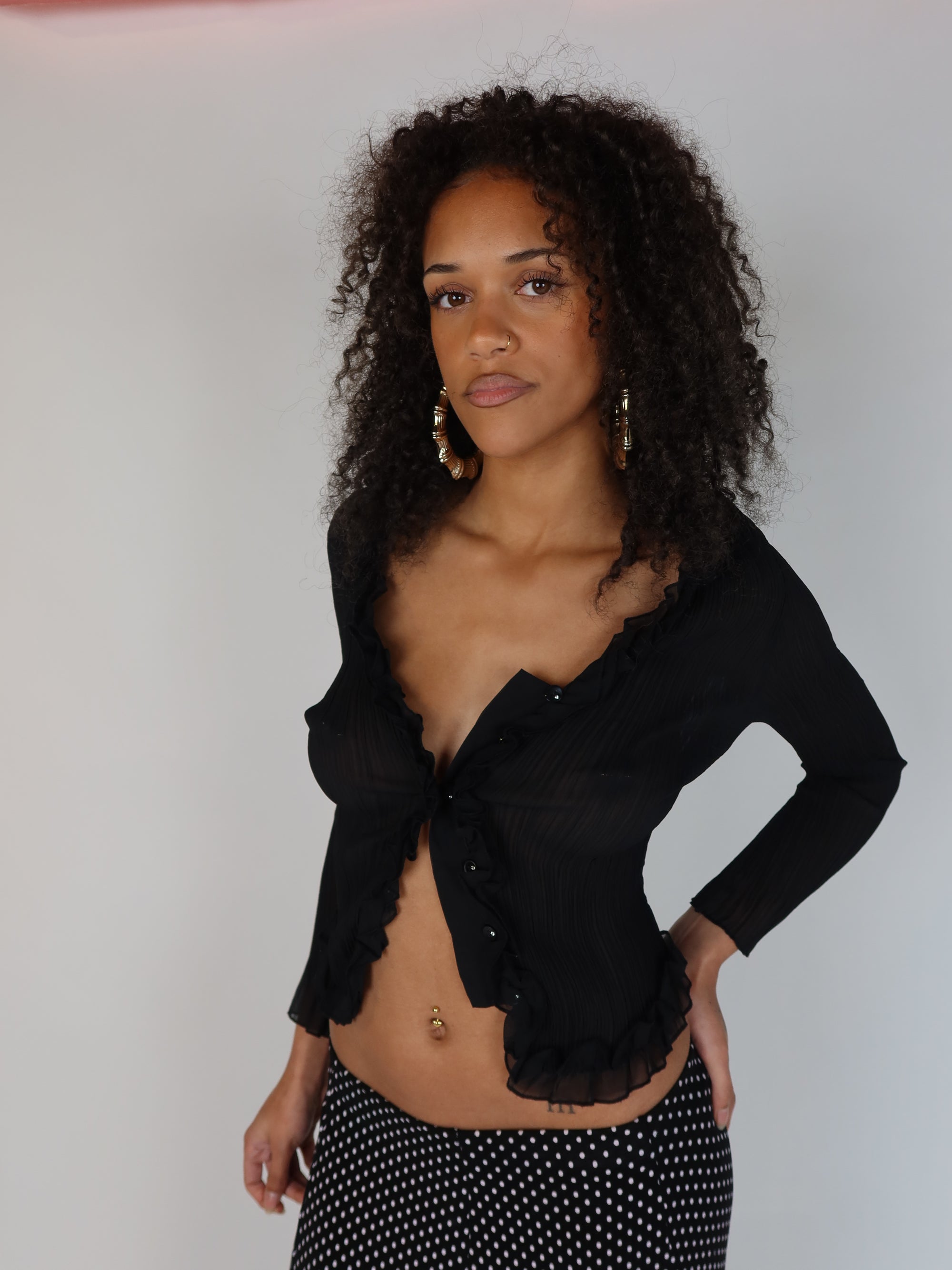 Black Sheer Ruffle Blouse XS/S
