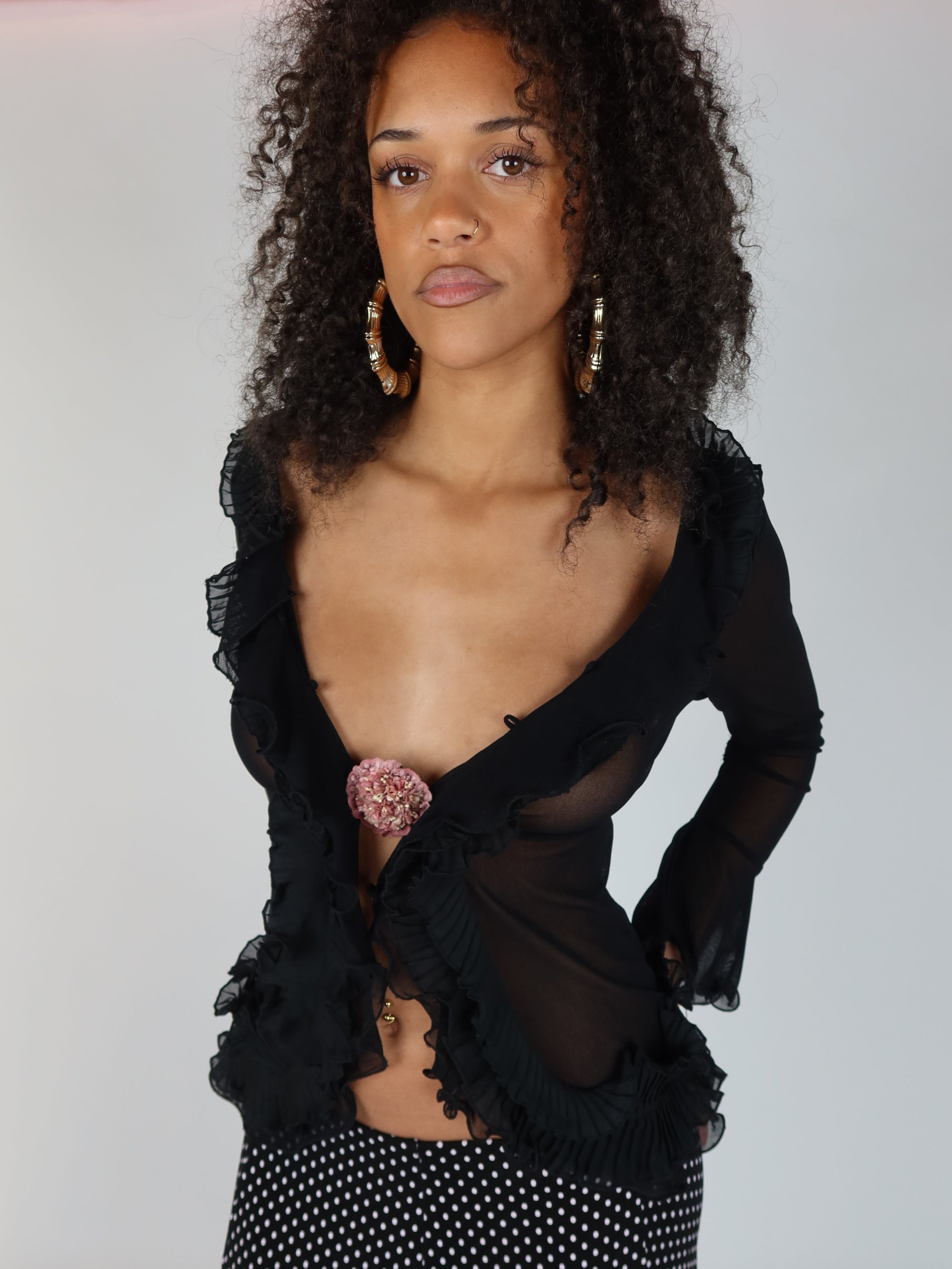 Sheer Ruffle Rosette Blouse S/M