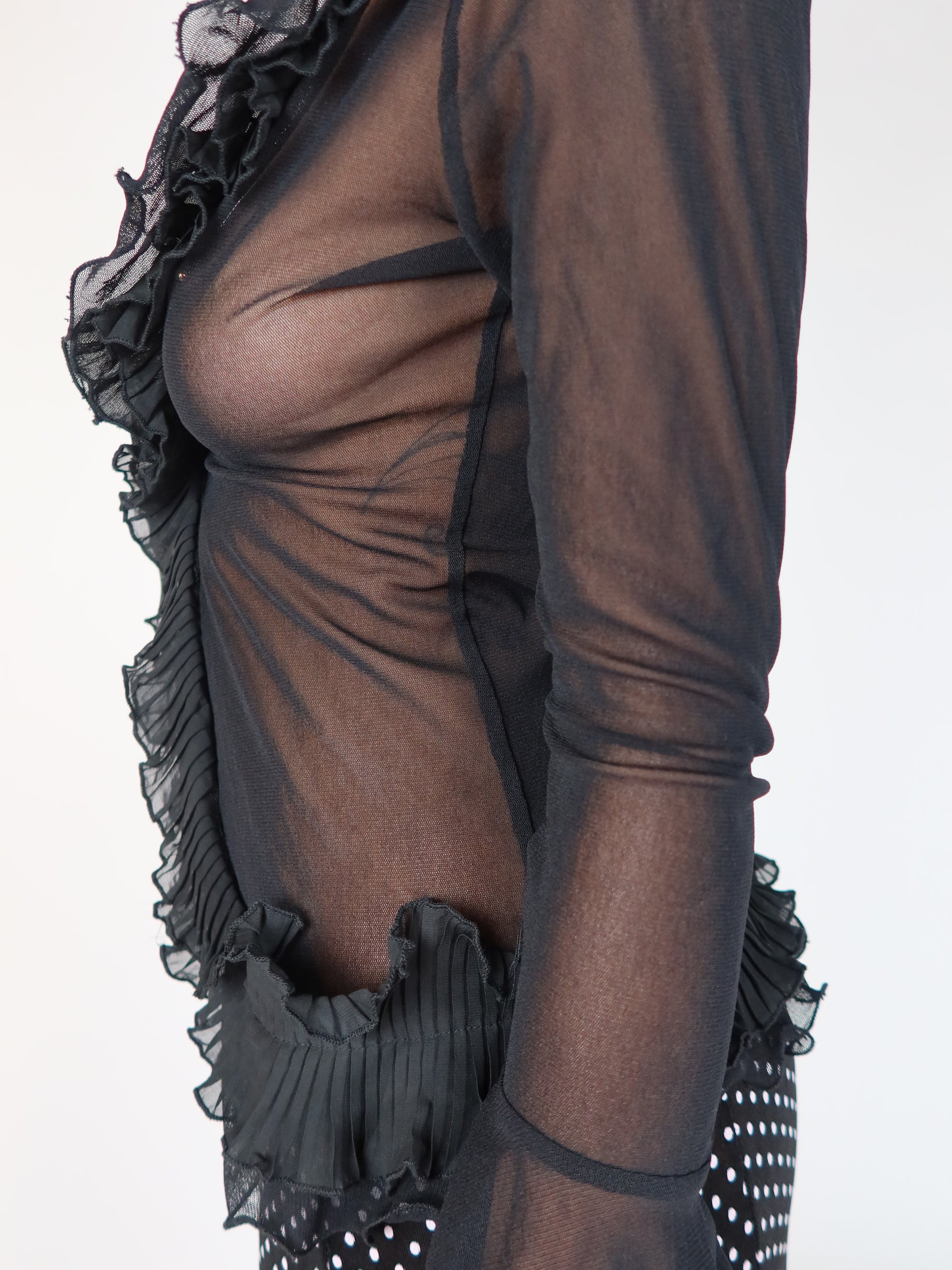 Sheer Ruffle Rosette Blouse S/M