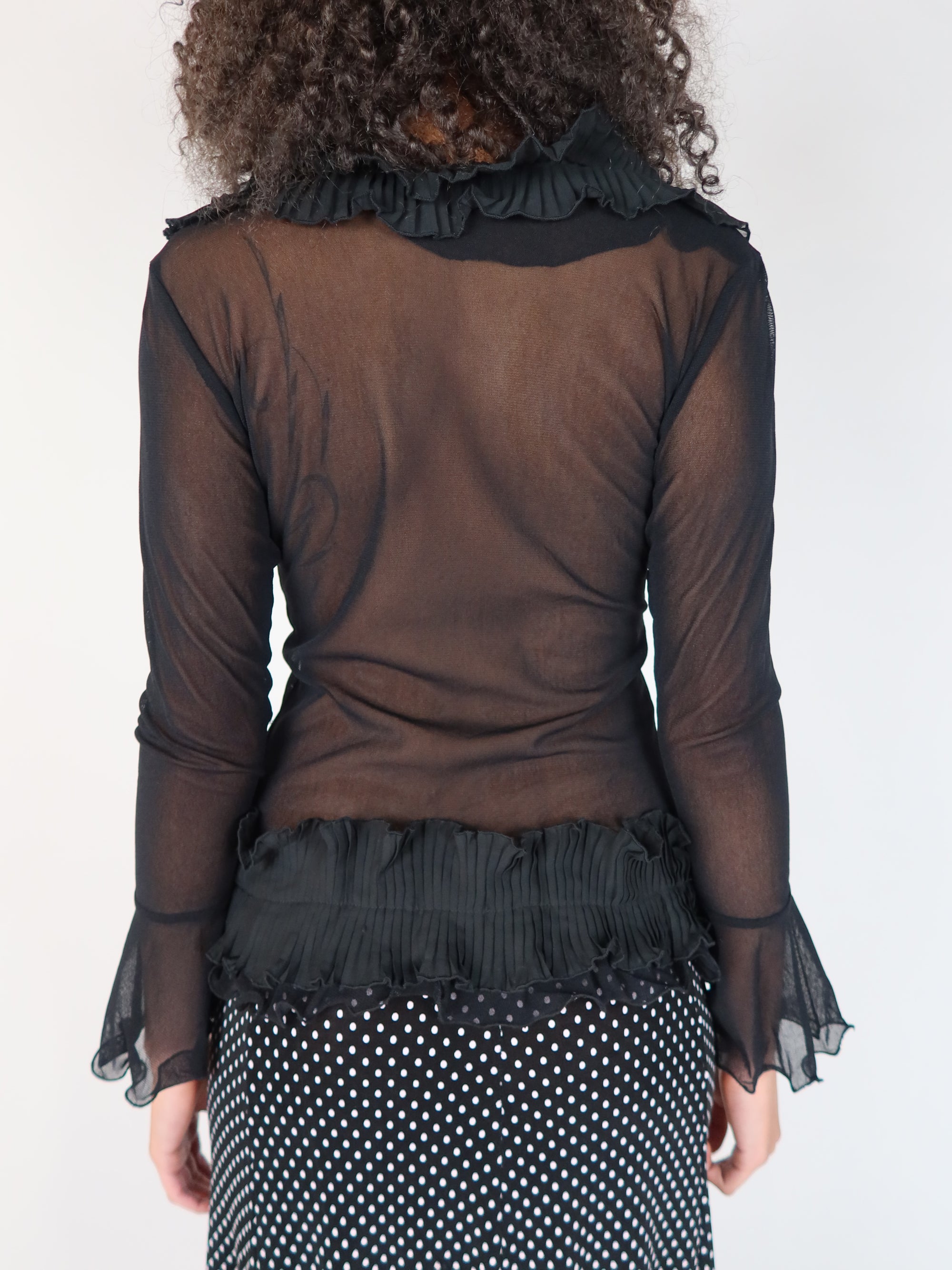 Sheer Ruffle Rosette Blouse S/M