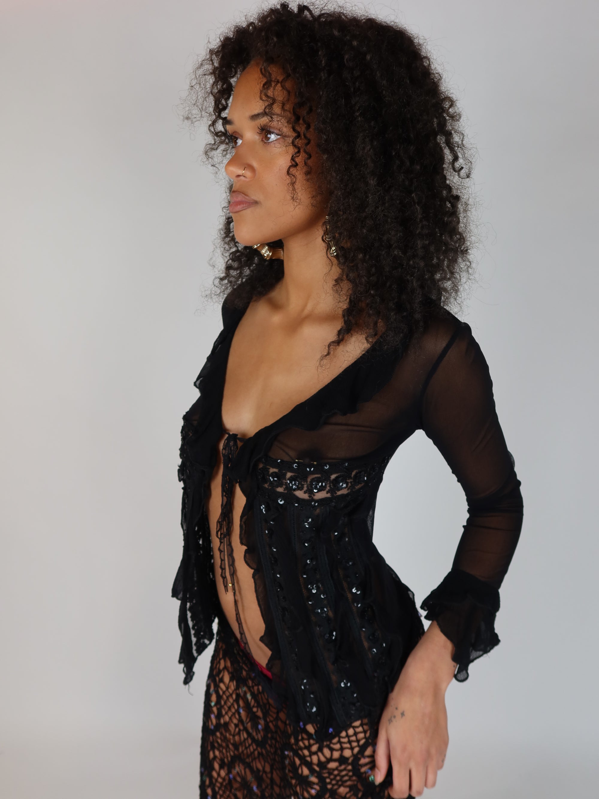 Sheer Sequin Blouse S/M