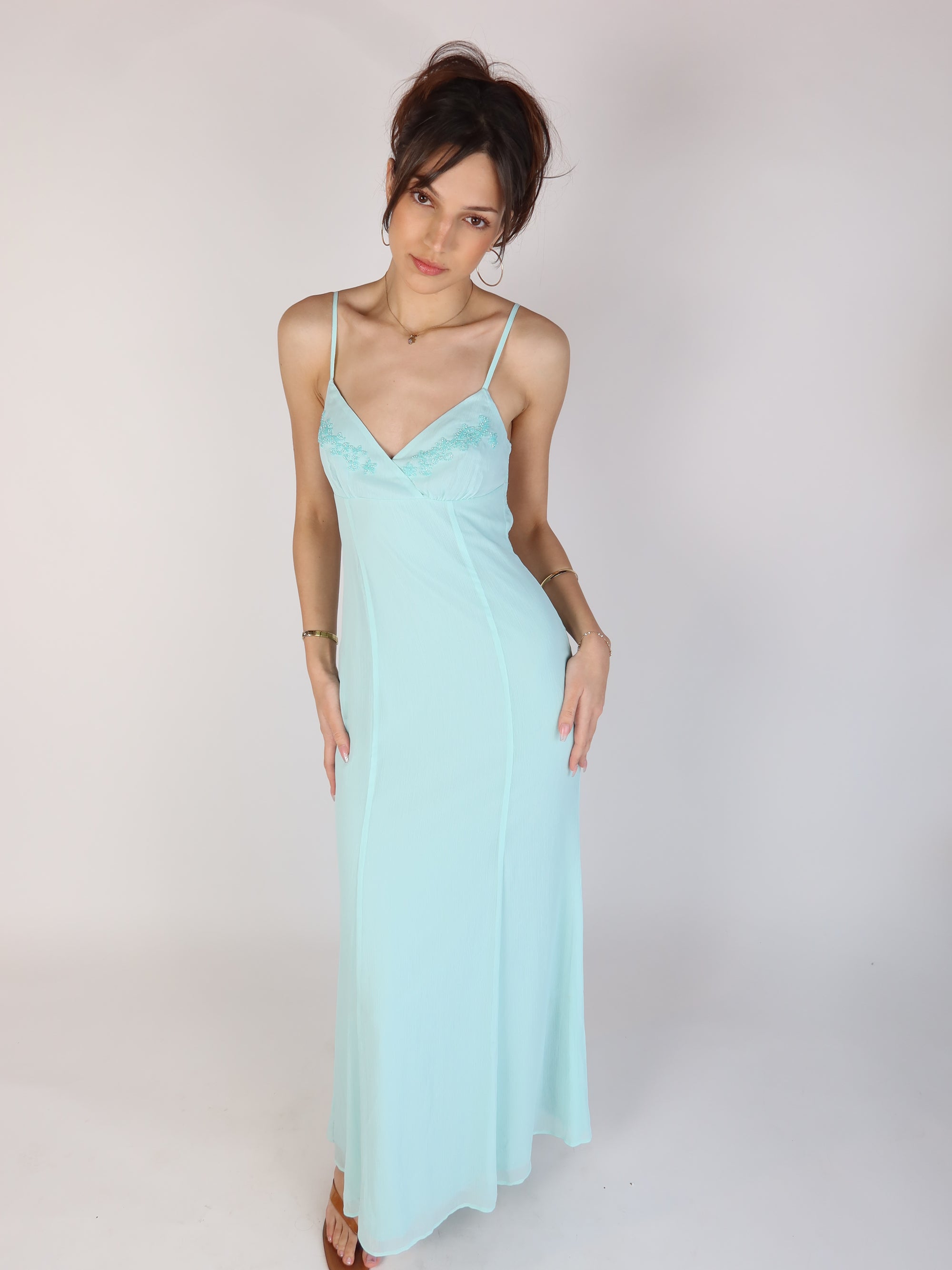 Y2K Aqua Slip Maxi Dress XS/S