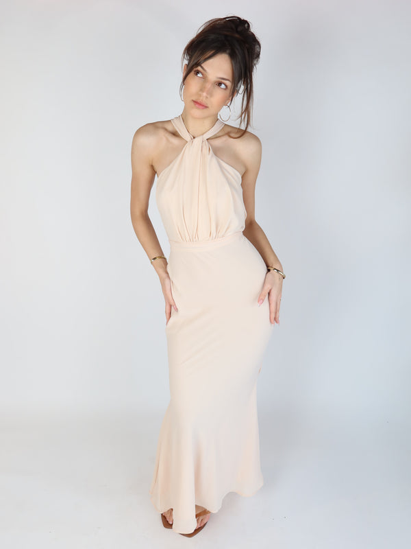 Vintage Y2K halter maxi dress, Y2K resale clothing at Brat's Closet.