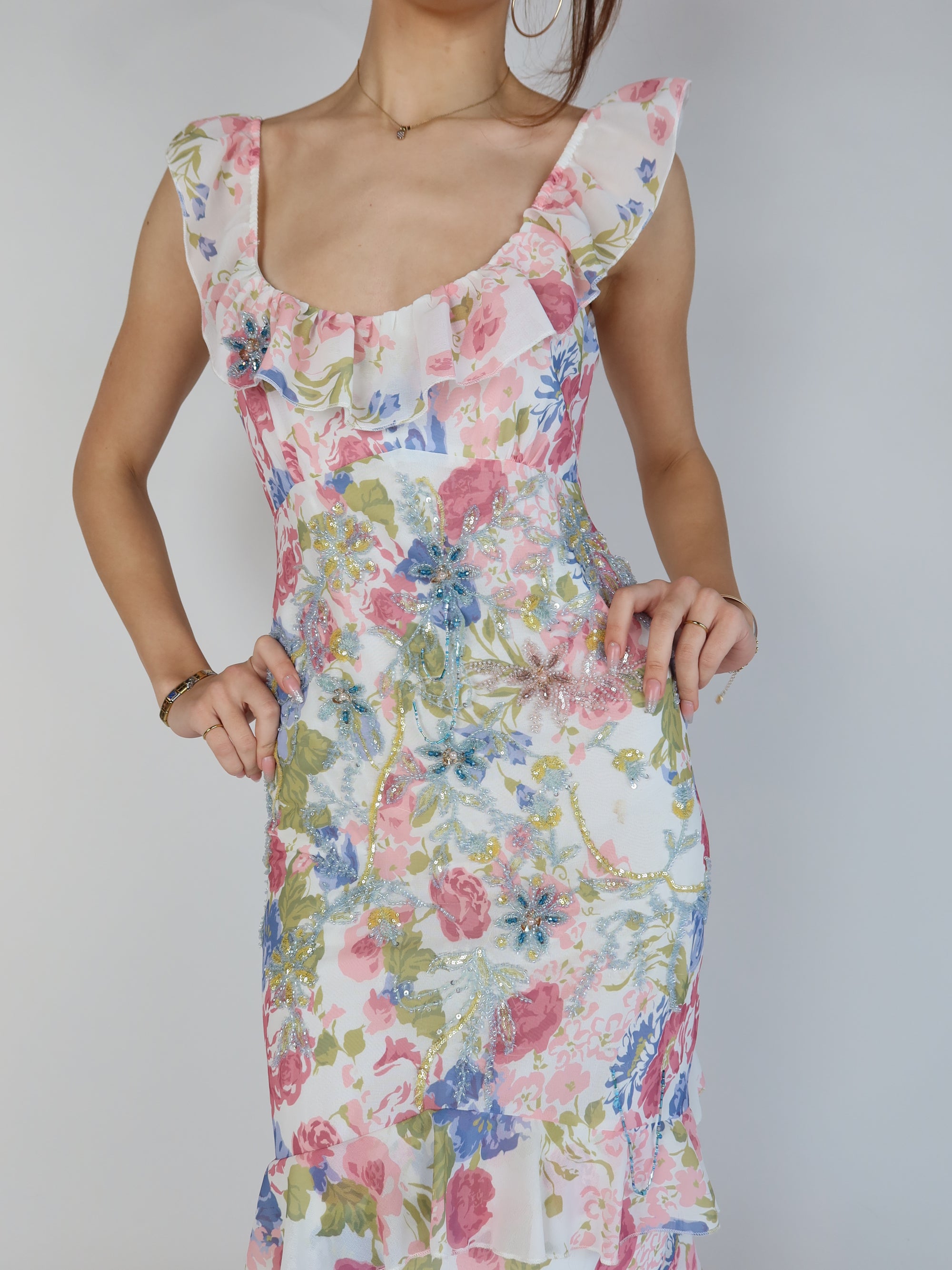 Floral Beaded Maxi Dress S/M
