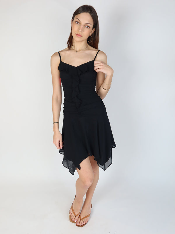 Vintage Y2K black chiffon mini dress, Y2K resale clothing at Brat's Closet.
