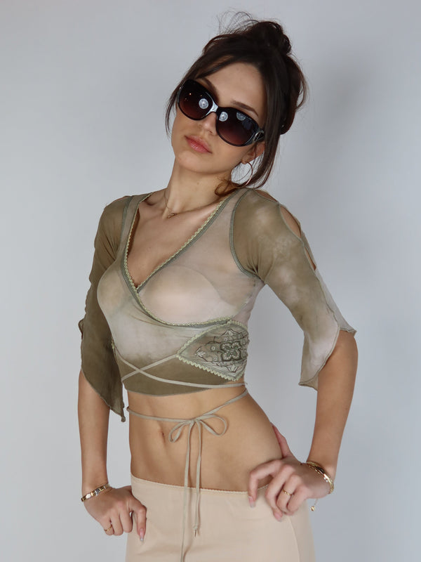 Vintage Y2K boho wrap top, Y2K resale clothing at Brat's Closet.