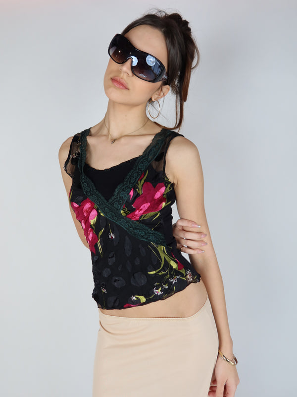 Vintage Y2K whimsigoth wrap tank top, Y2K resale clothing at Brat's Closet.
