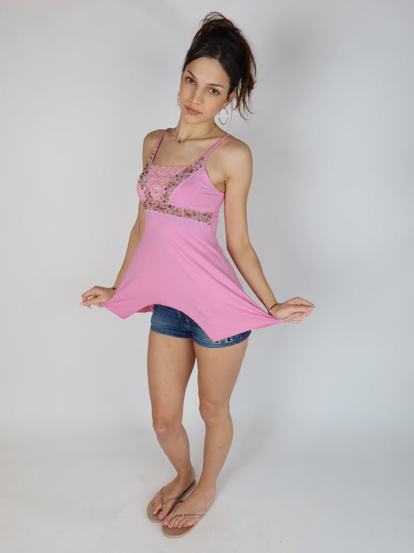 Vintage Y2K beaded babydoll cami top, Y2K resale clothing at Brat's Closet.