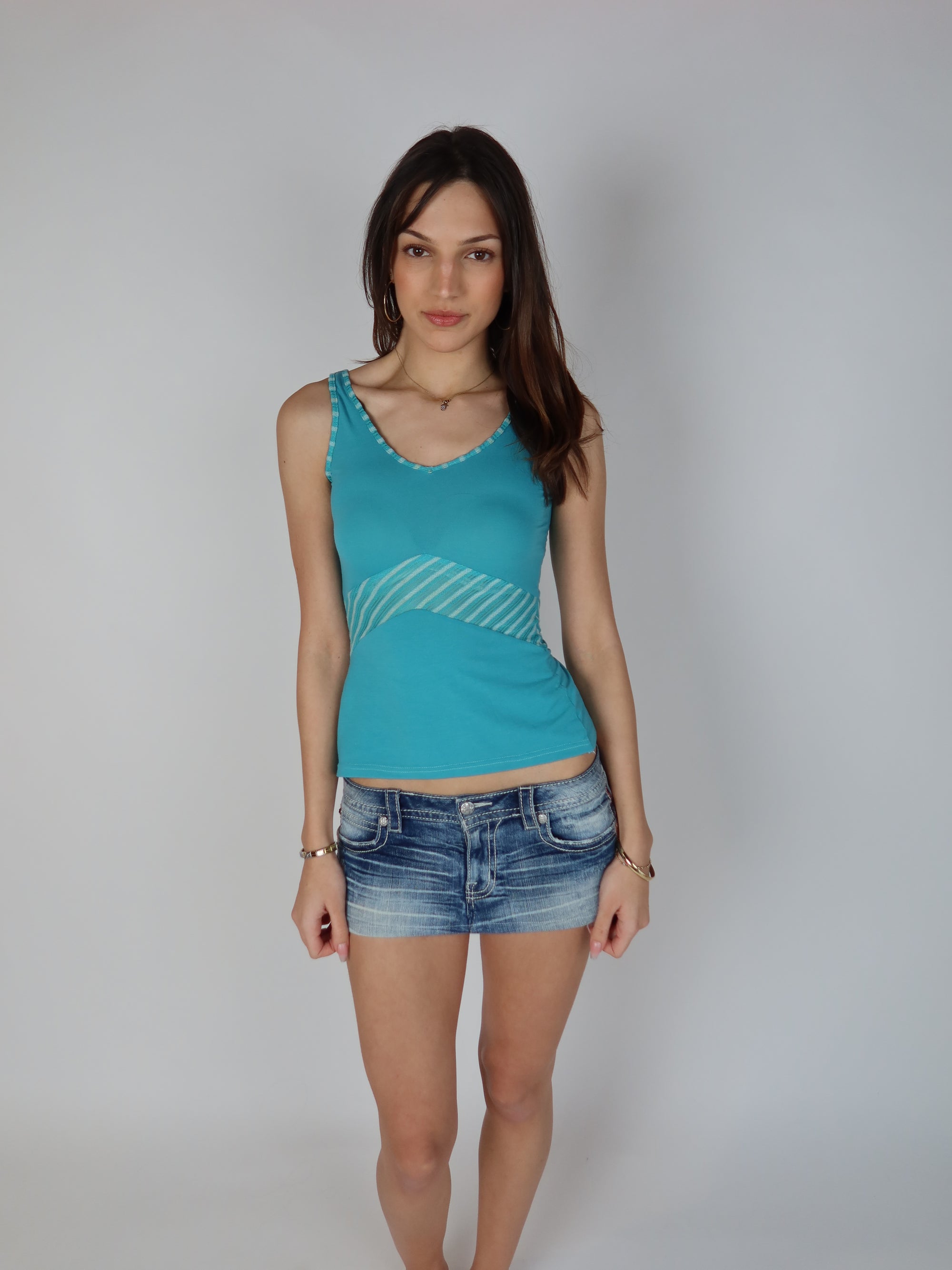 Vtg Turquoise Tank XS/S
