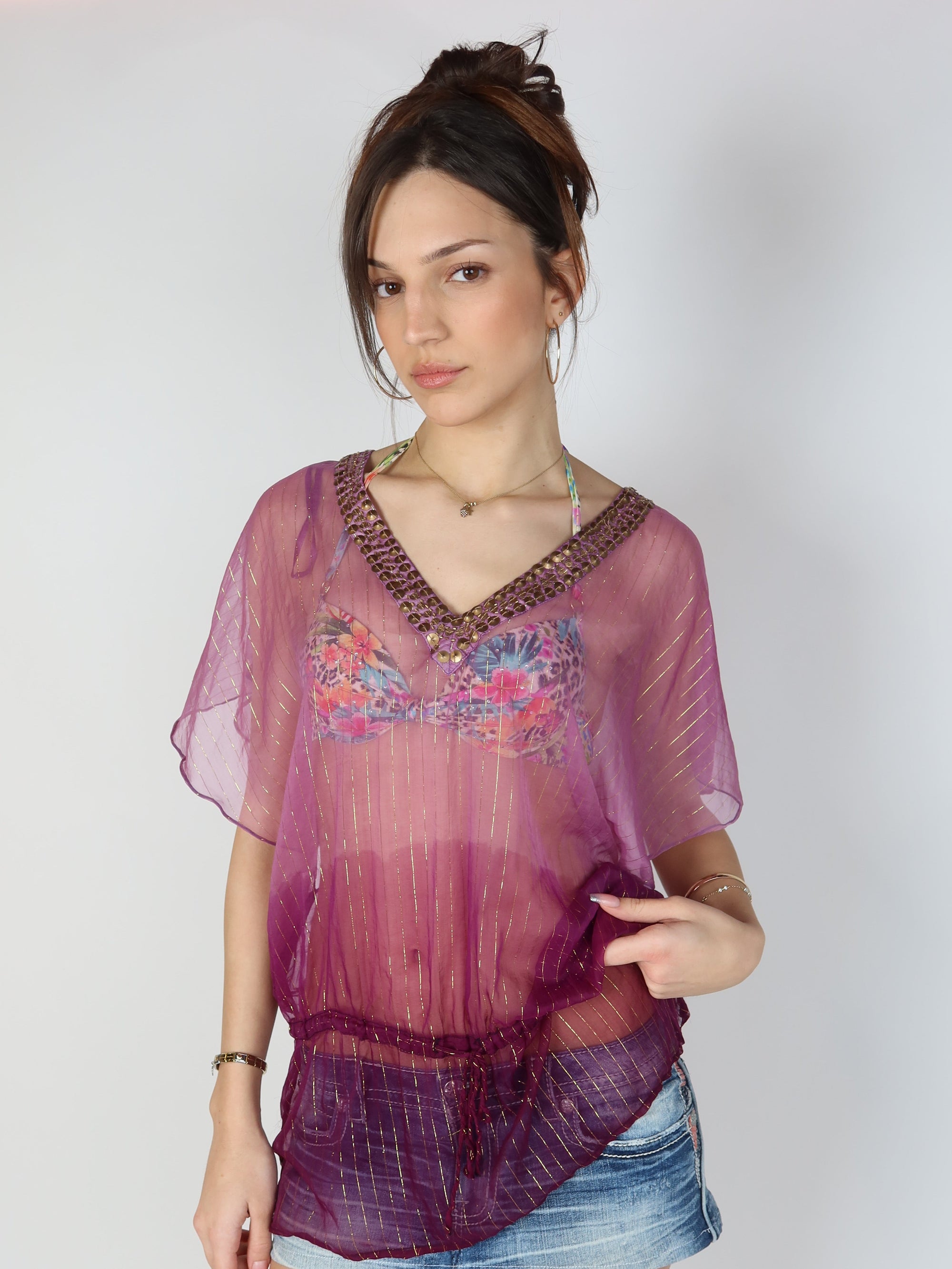 Y2K Purple Sheer Top M