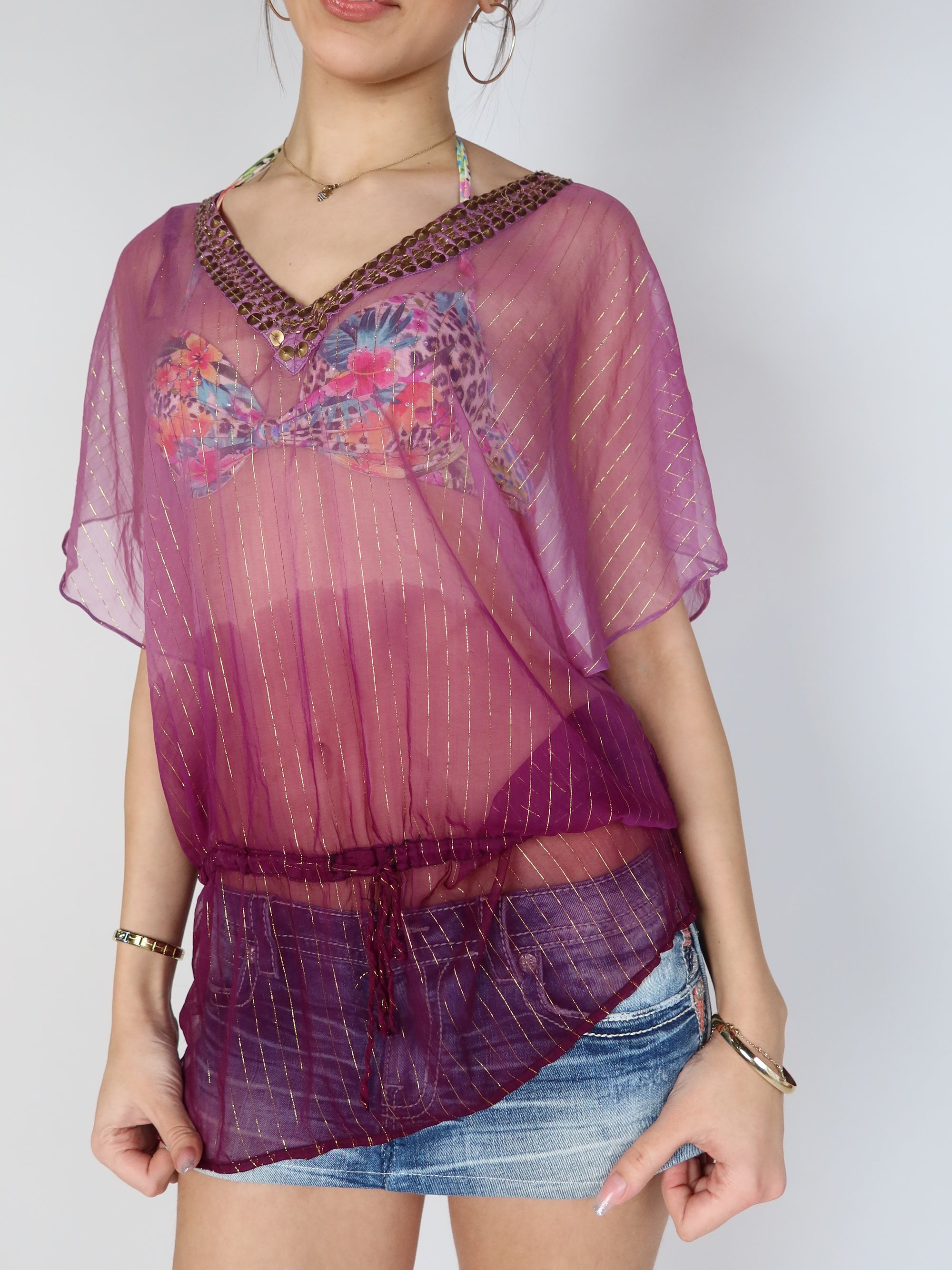 Y2K Purple Sheer Top M