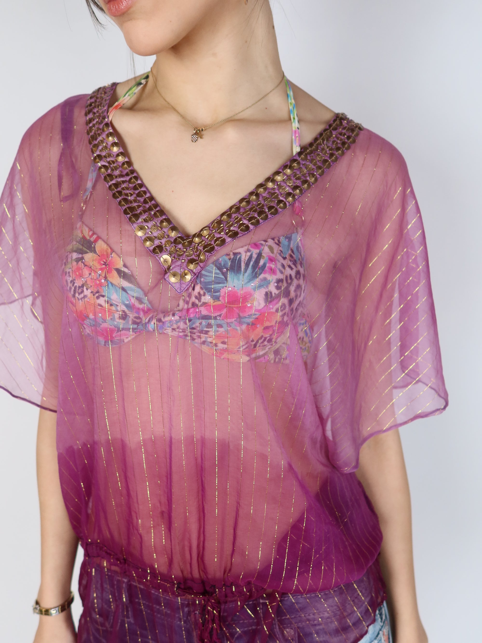 Y2K Purple Sheer Top M