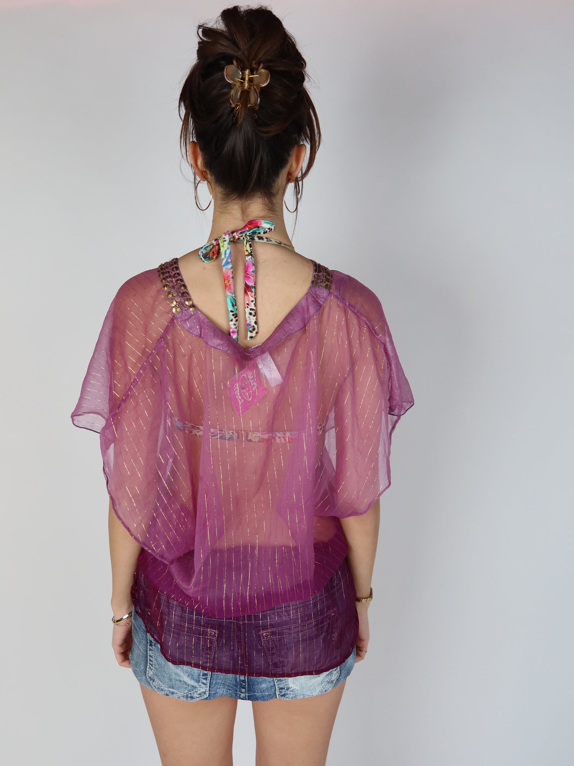 Y2K Purple Sheer Top M