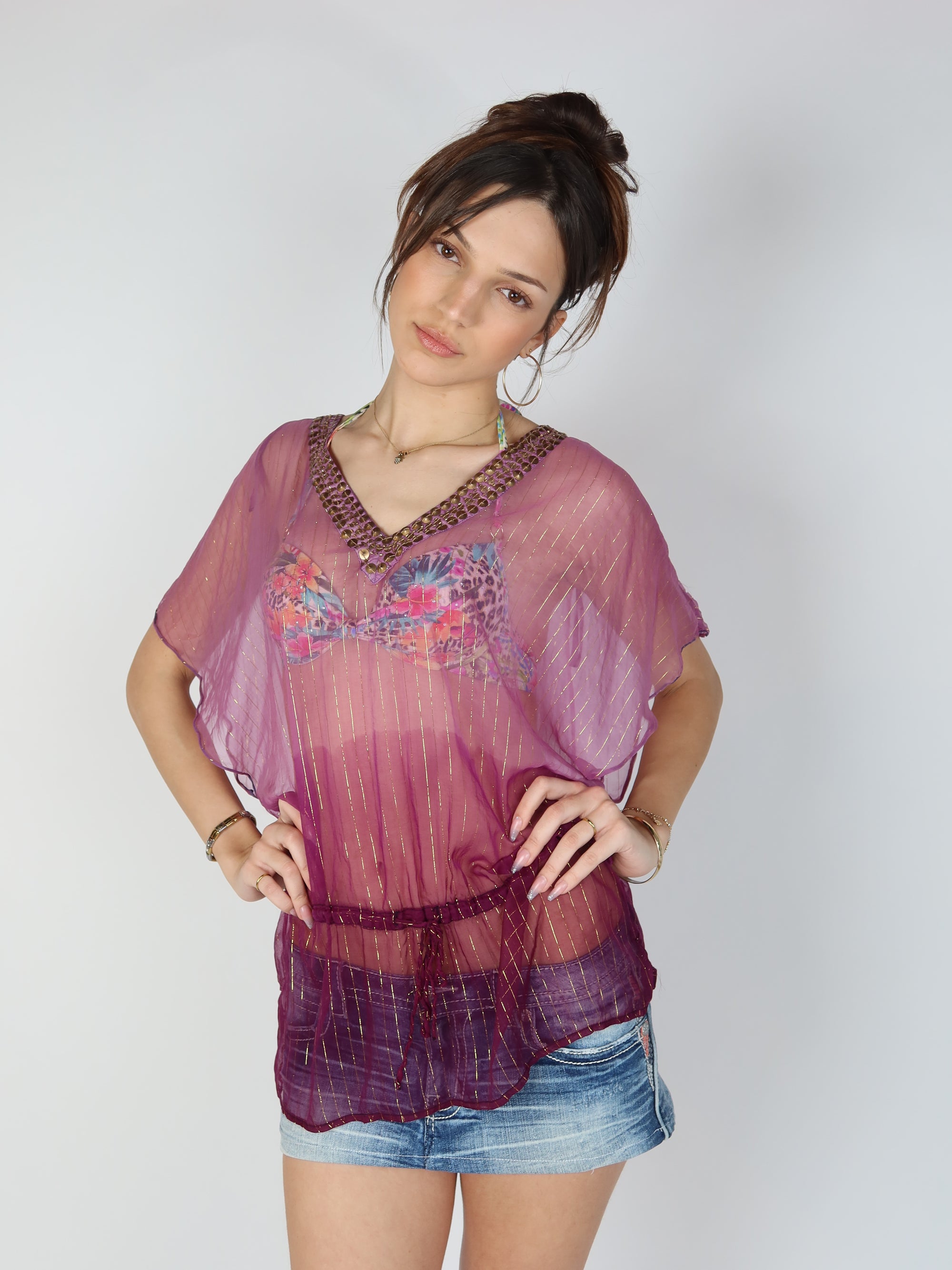 Y2K Purple Sheer Top M