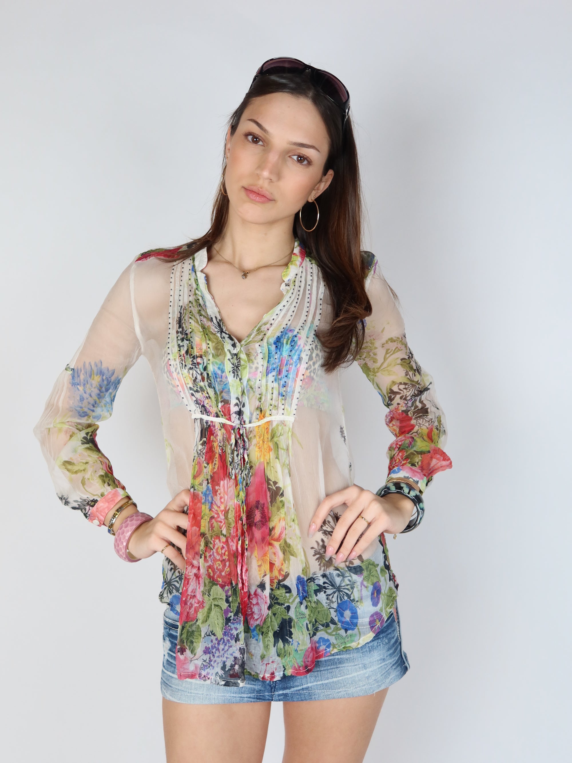 Fairycore Chiffon Floral Blouse S/M