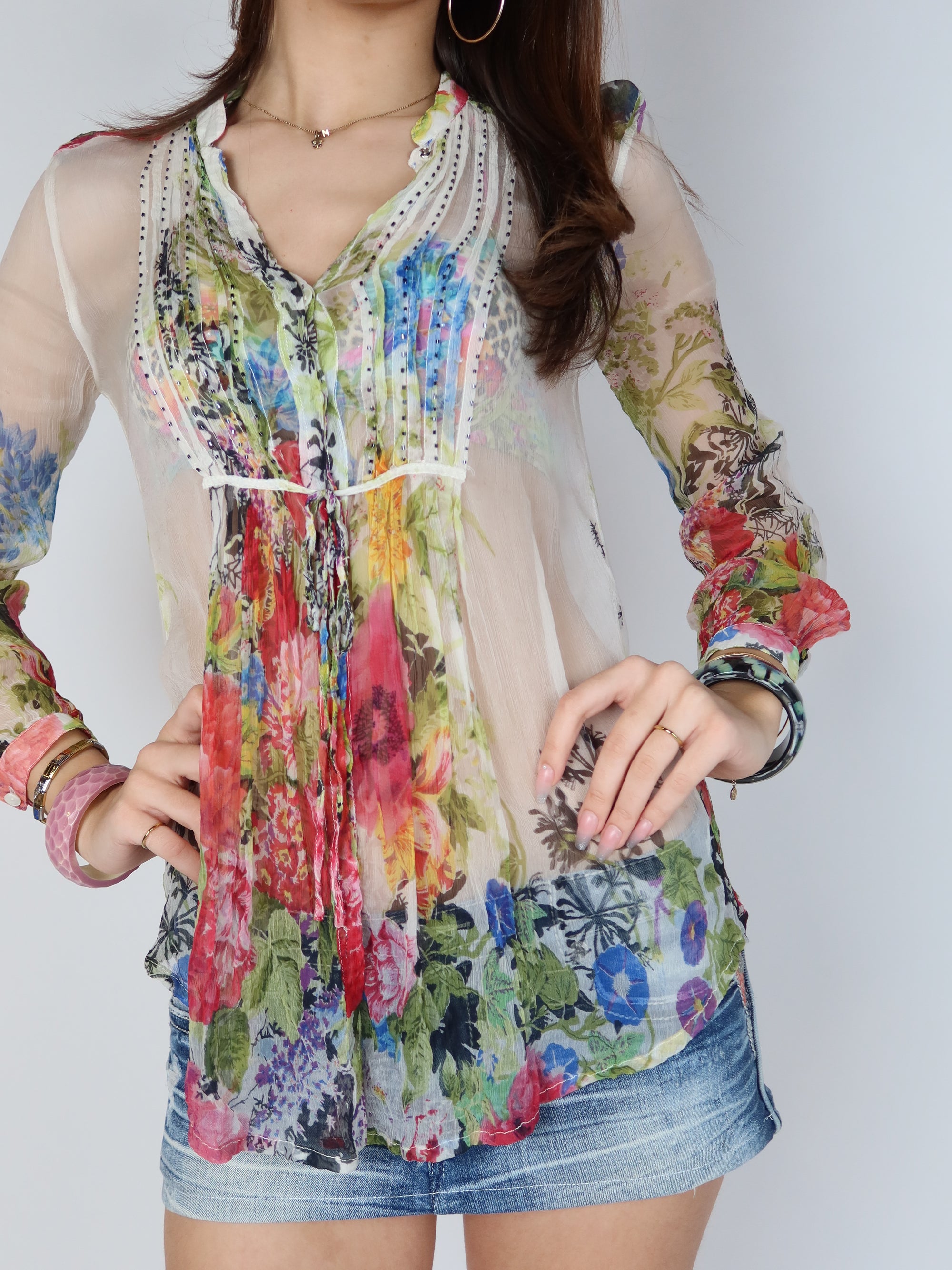 Fairycore Chiffon Floral Blouse S/M