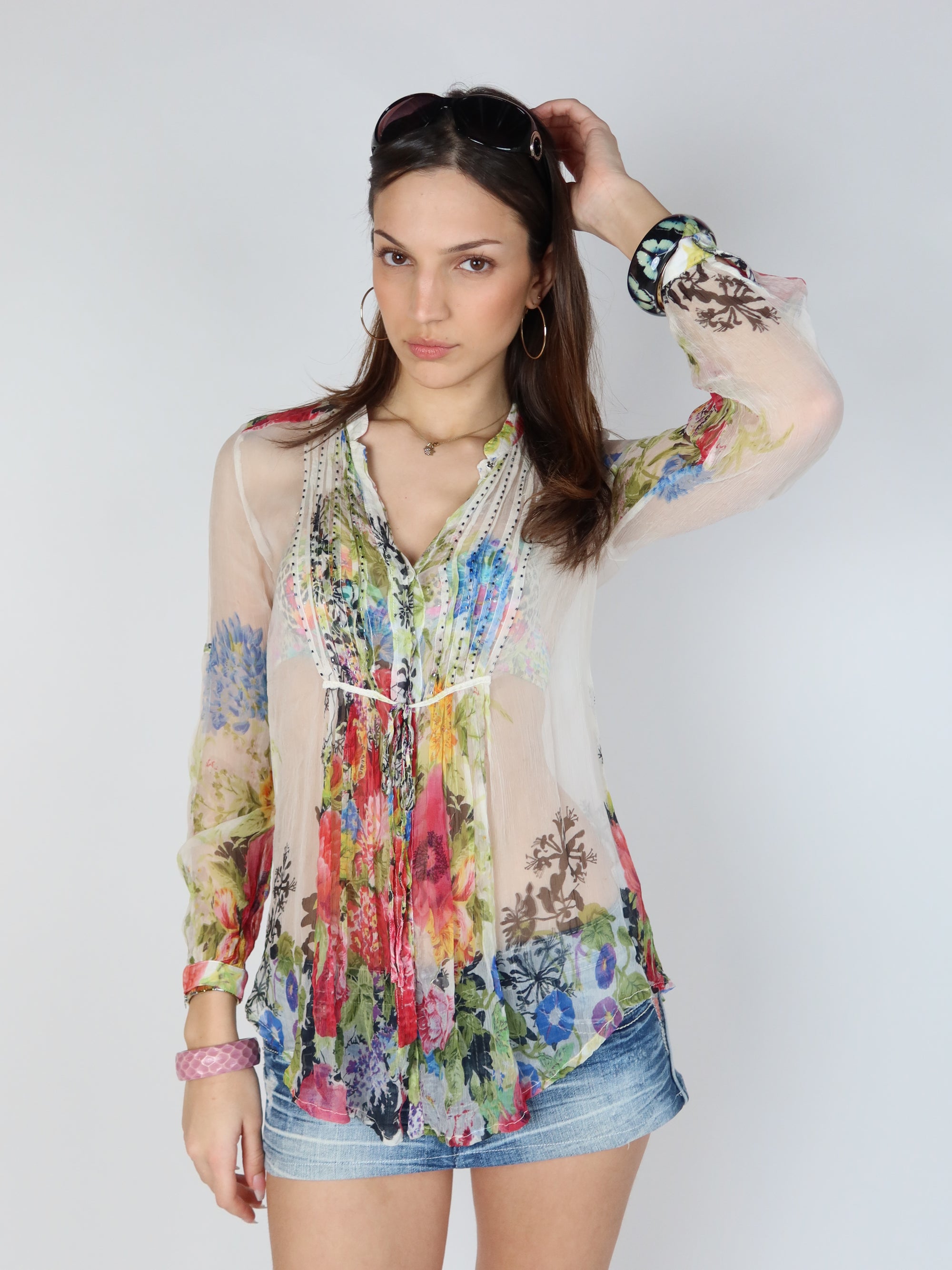 Fairycore Chiffon Floral Blouse S/M