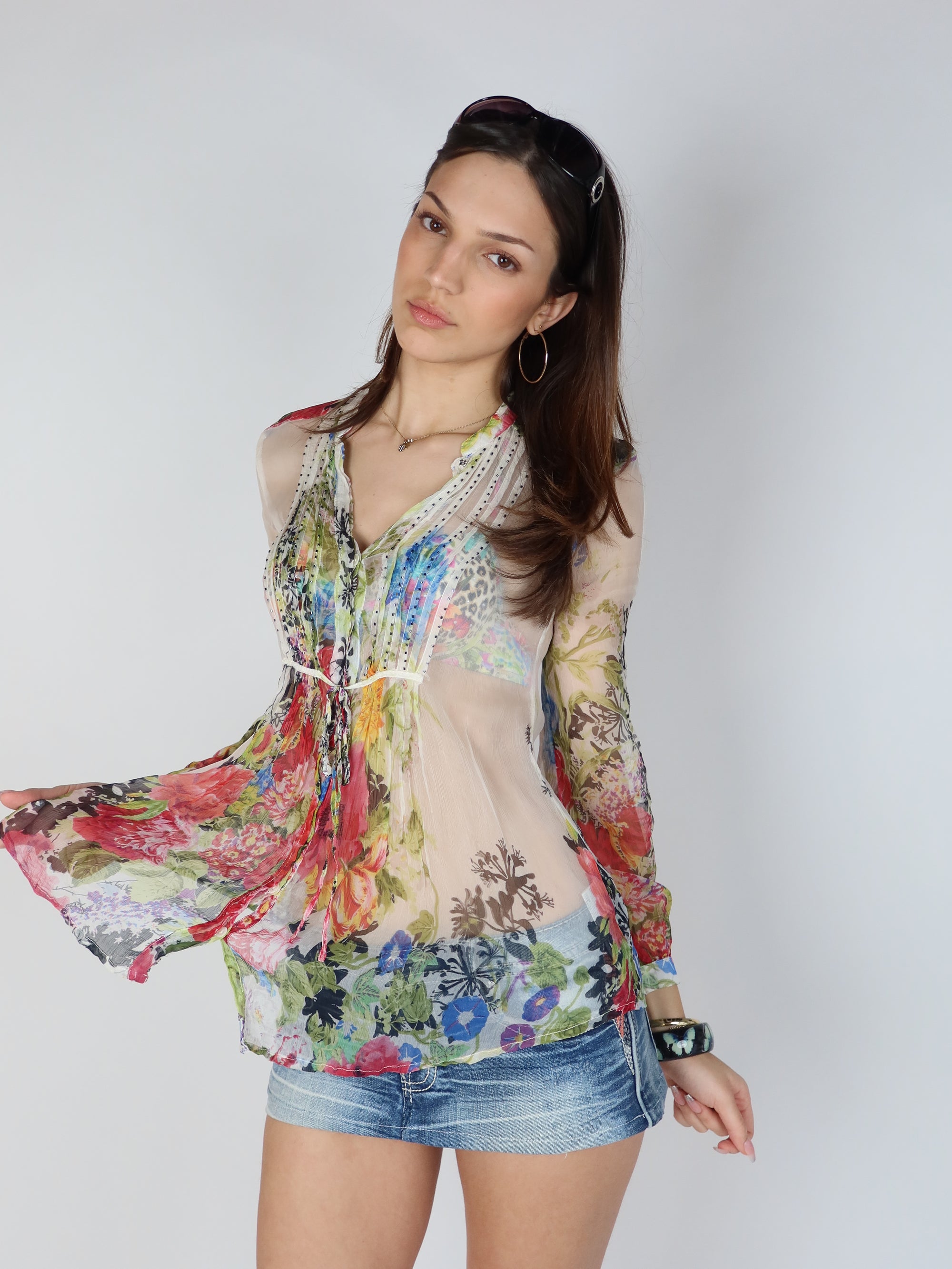 Fairycore Chiffon Floral Blouse S/M