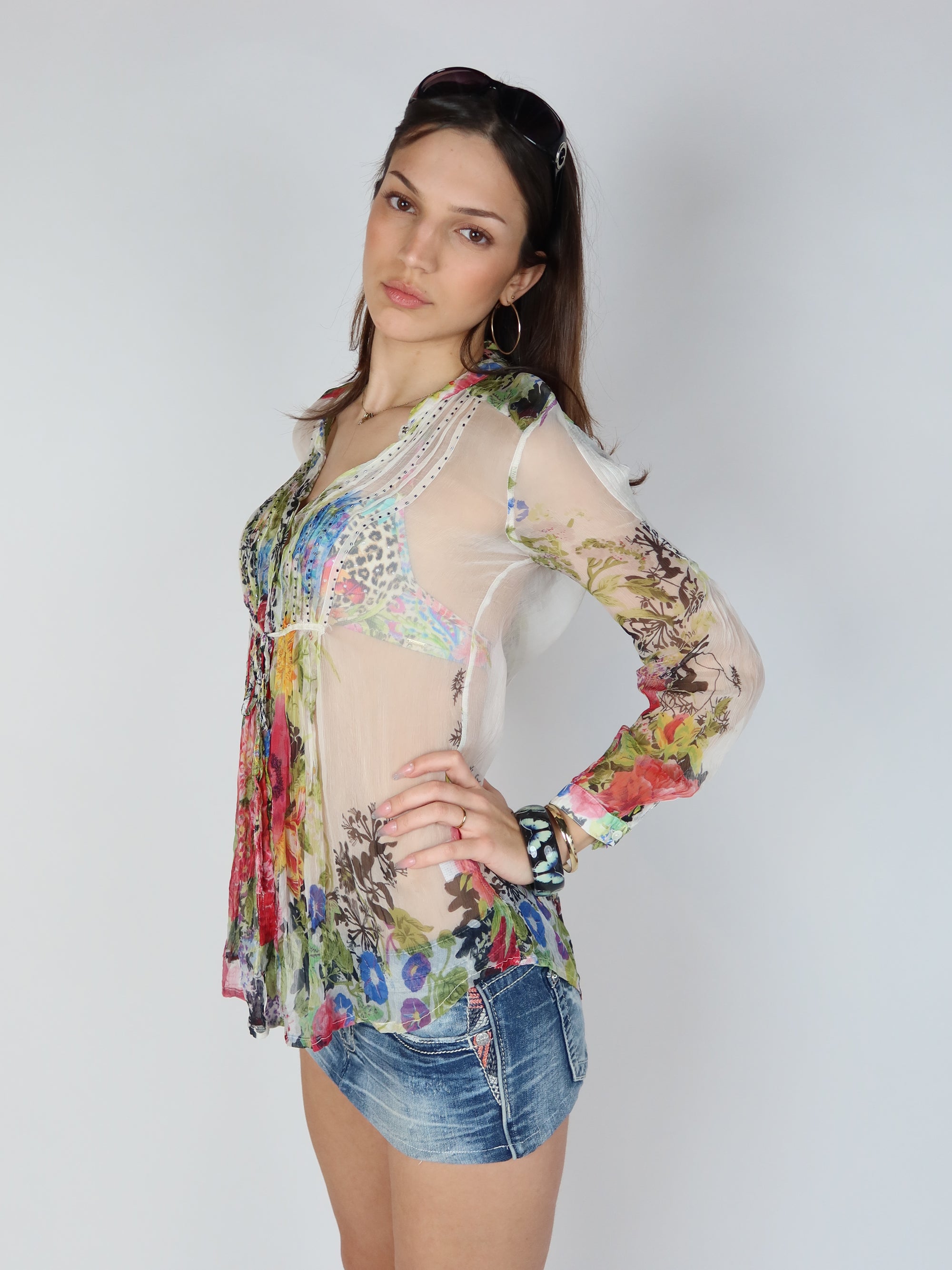 Fairycore Chiffon Floral Blouse S/M