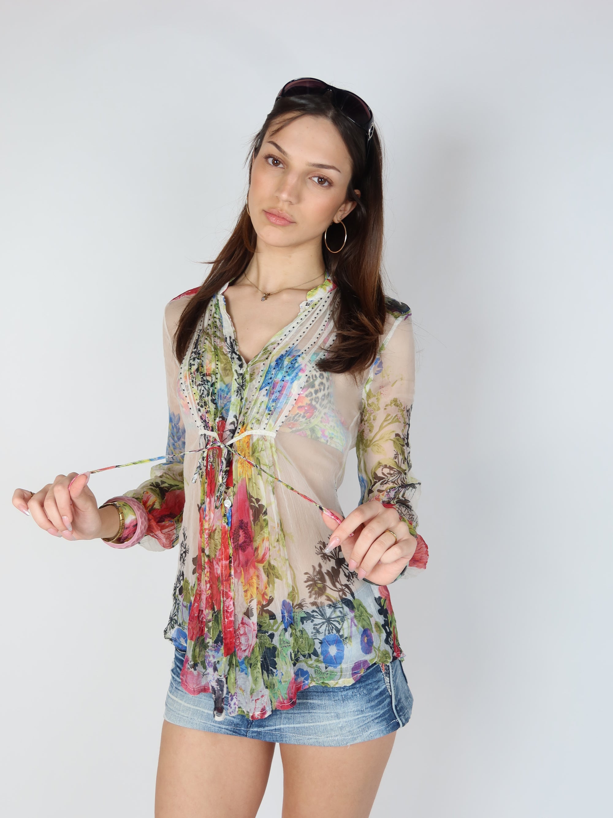 Fairycore Chiffon Floral Blouse S/M