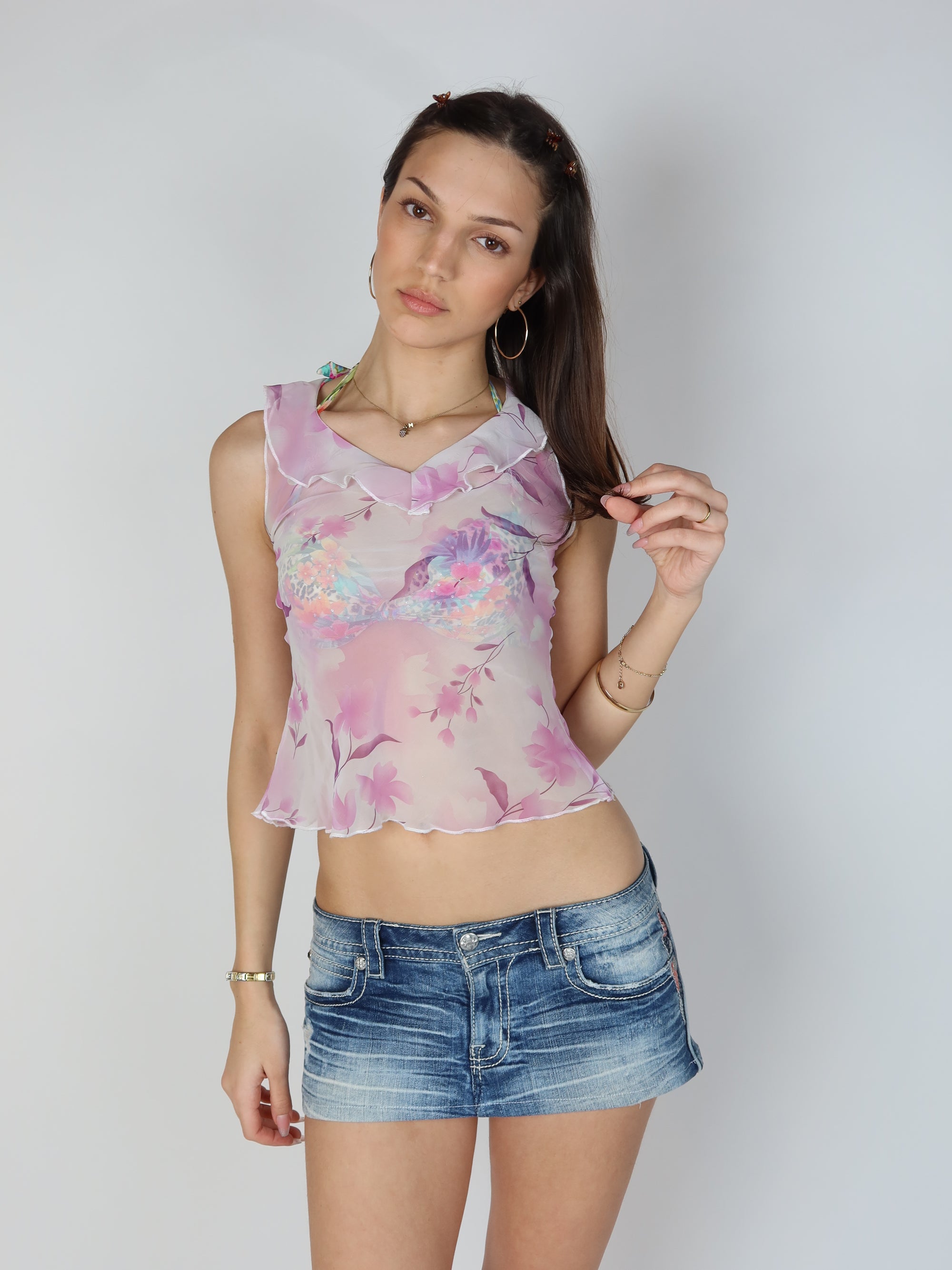 Pink Mesh Tank Top S