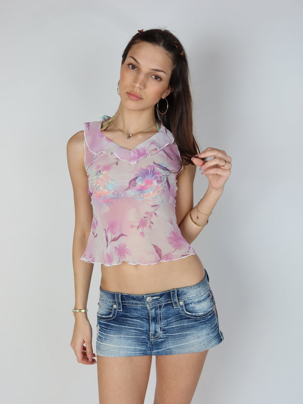 Vintage pink mesh tank top, Y2K resale clothing at Brat's Closet.