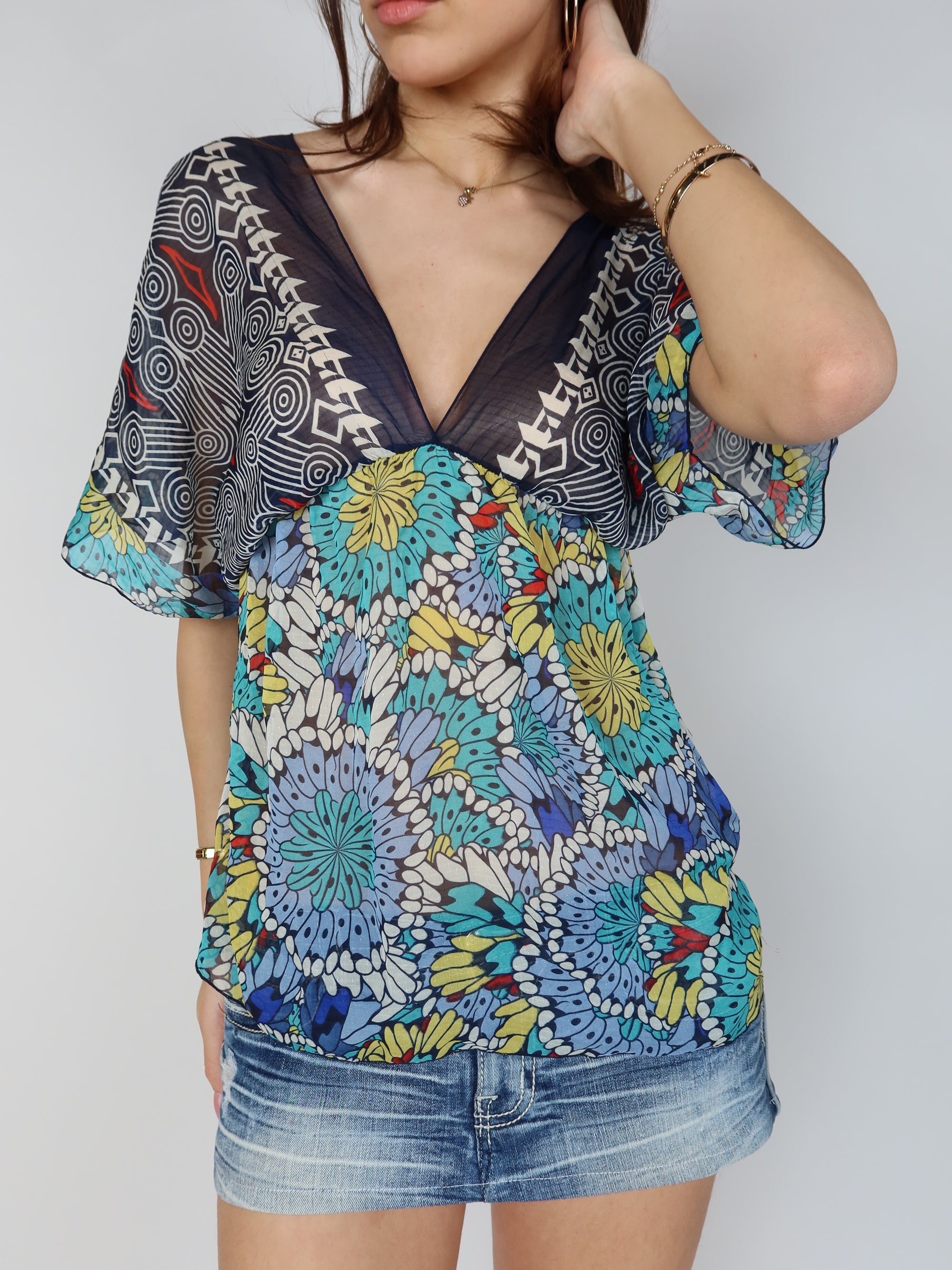 Y2K Kimono Sleeve Top M