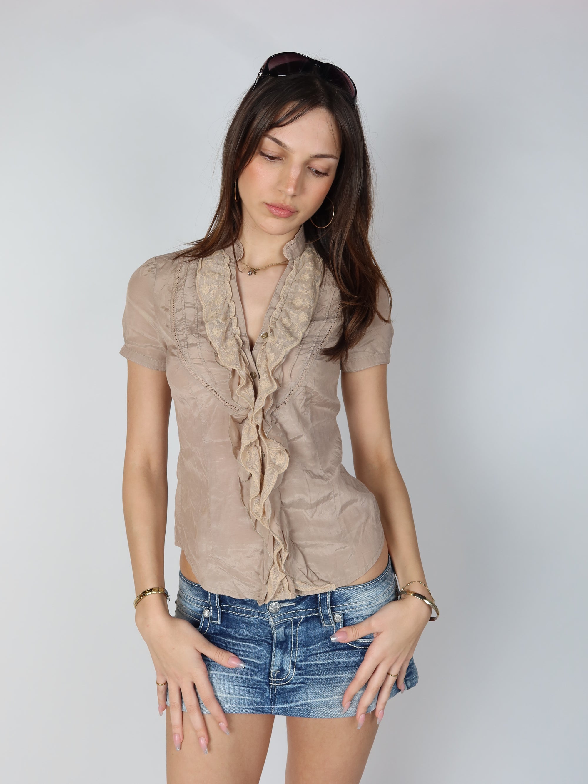 Y2K Ruffle Lace Blouse S/M