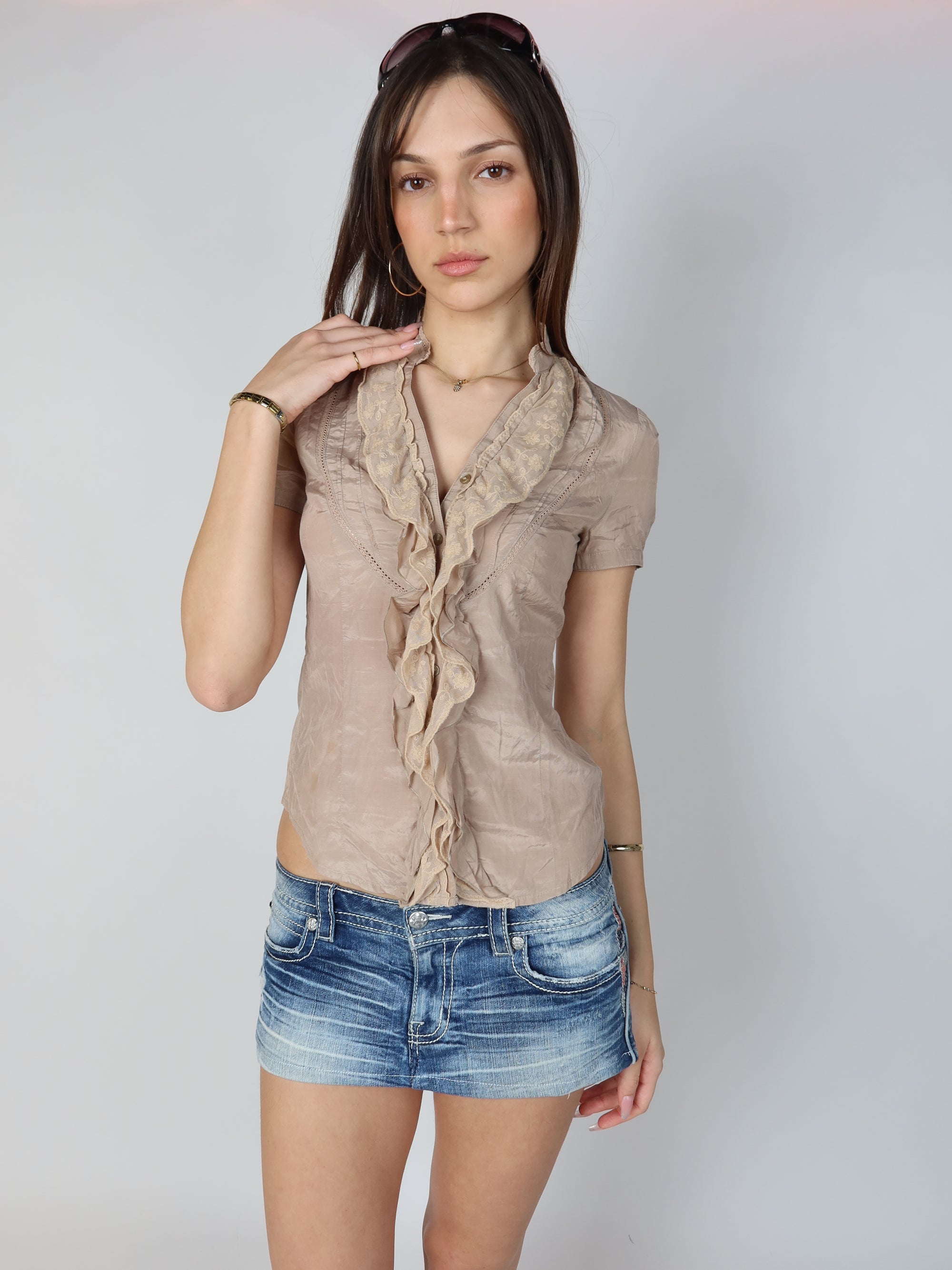 Y2K Ruffle Lace Blouse S/M