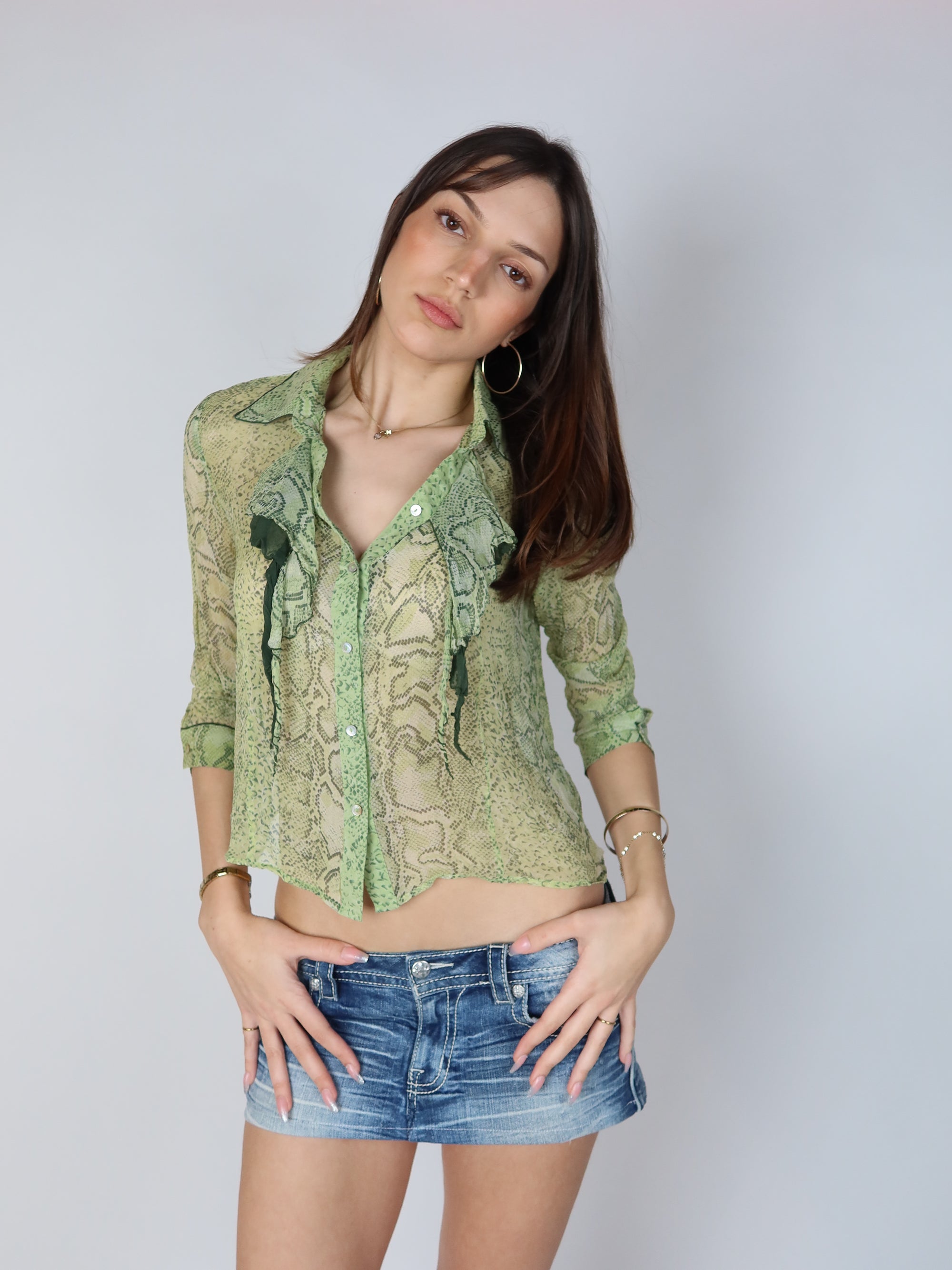 Snakeskin Ruffle Blouse S/M