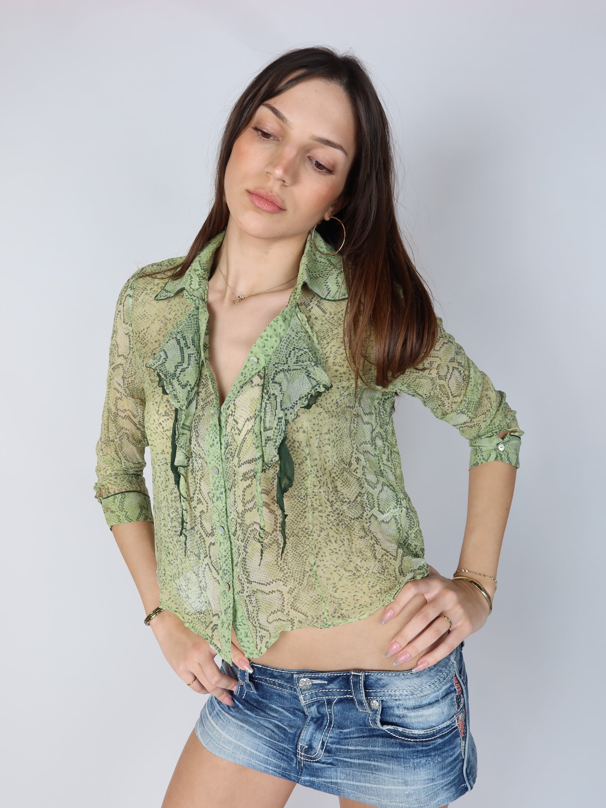 Snakeskin Ruffle Blouse S/M