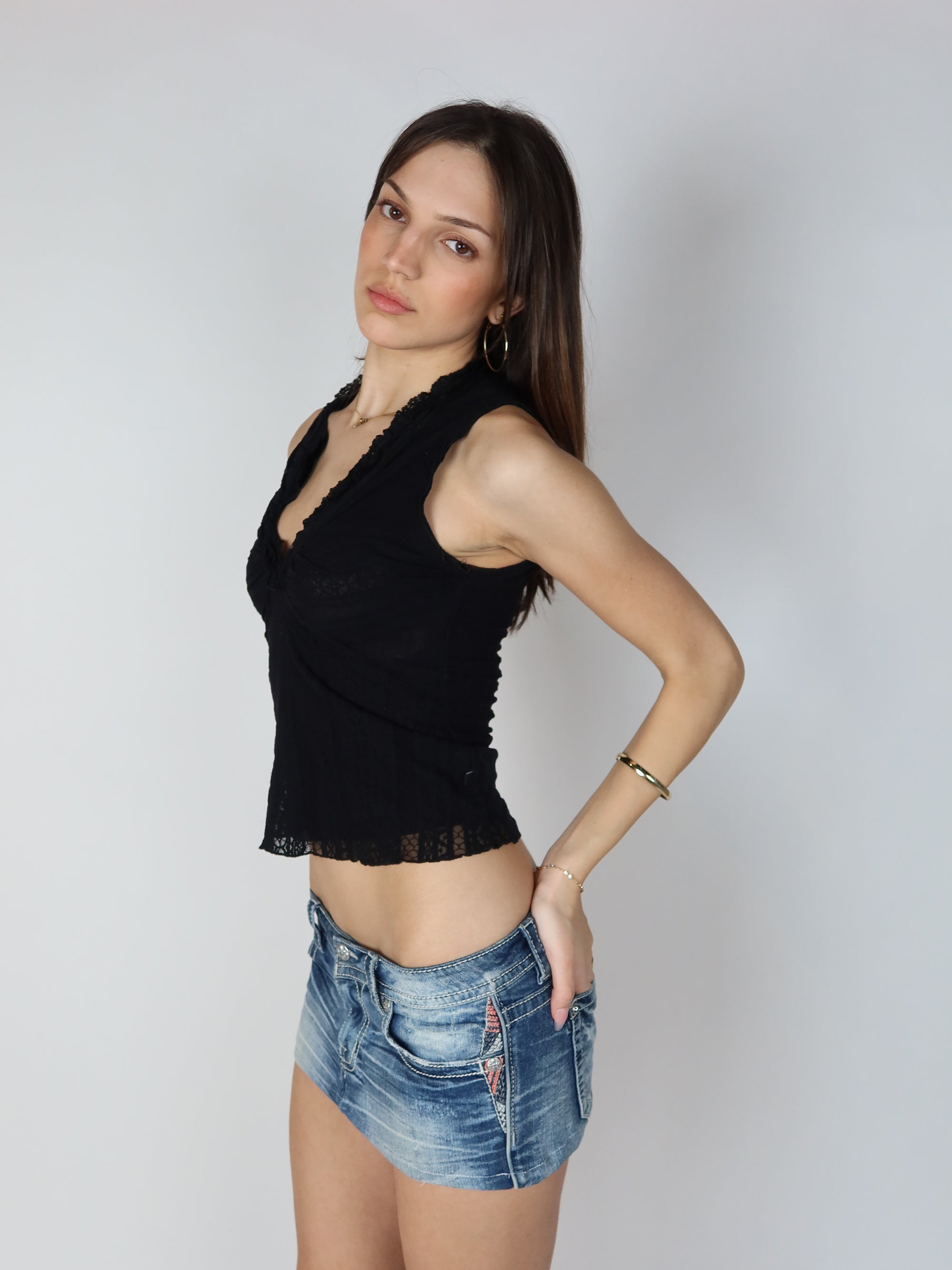 Y2K Black Lace Halter Top S/M